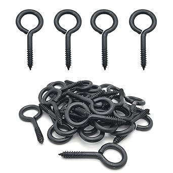 Screw Eyes, 2 Inch Metal Eye Hook, Zinc Plated Self Tapping Screw Hooks Ring, Eyelet Screws Black 30 Pcs