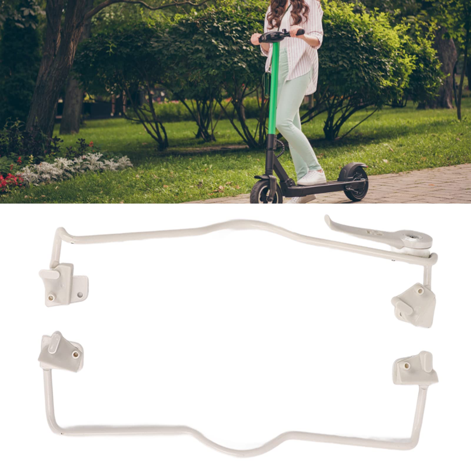 Marco Protector para Scooter eléctrico Blanco con Soporte para pie, Soporte de protección para Scooter de Acero Inoxidable para Mayor Seguridad y Rendimiento Suave, Accesorio