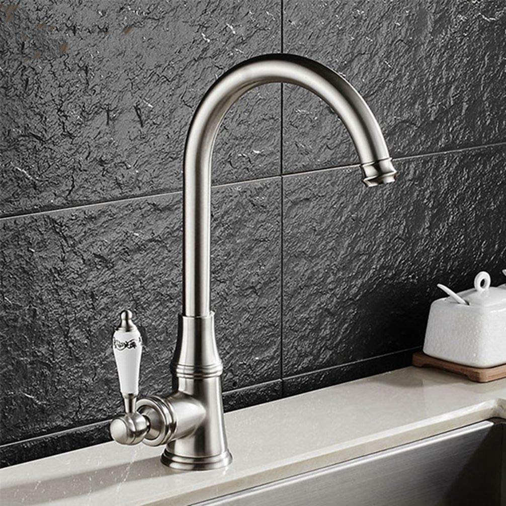 ZYCHSJXA Kitchen Faucet Black/Antique/Chrome 360 Swivel Mixer Tap Brushed Nickel Brass with Ceramic Handle Faucet,Brushed