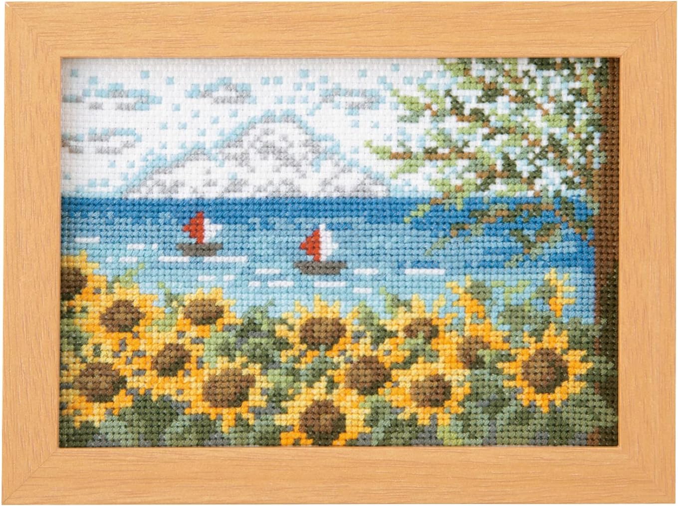 Olympus Thread Embroidery Kit 12 Months Small Flowers Landscape No.7548 August Sunflower and Ocean