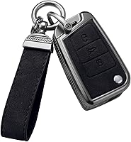 Vista 10 de YO&YOYE Compatible con funda para llavero VW Volkswagen con llavero protector de llave de cuero
