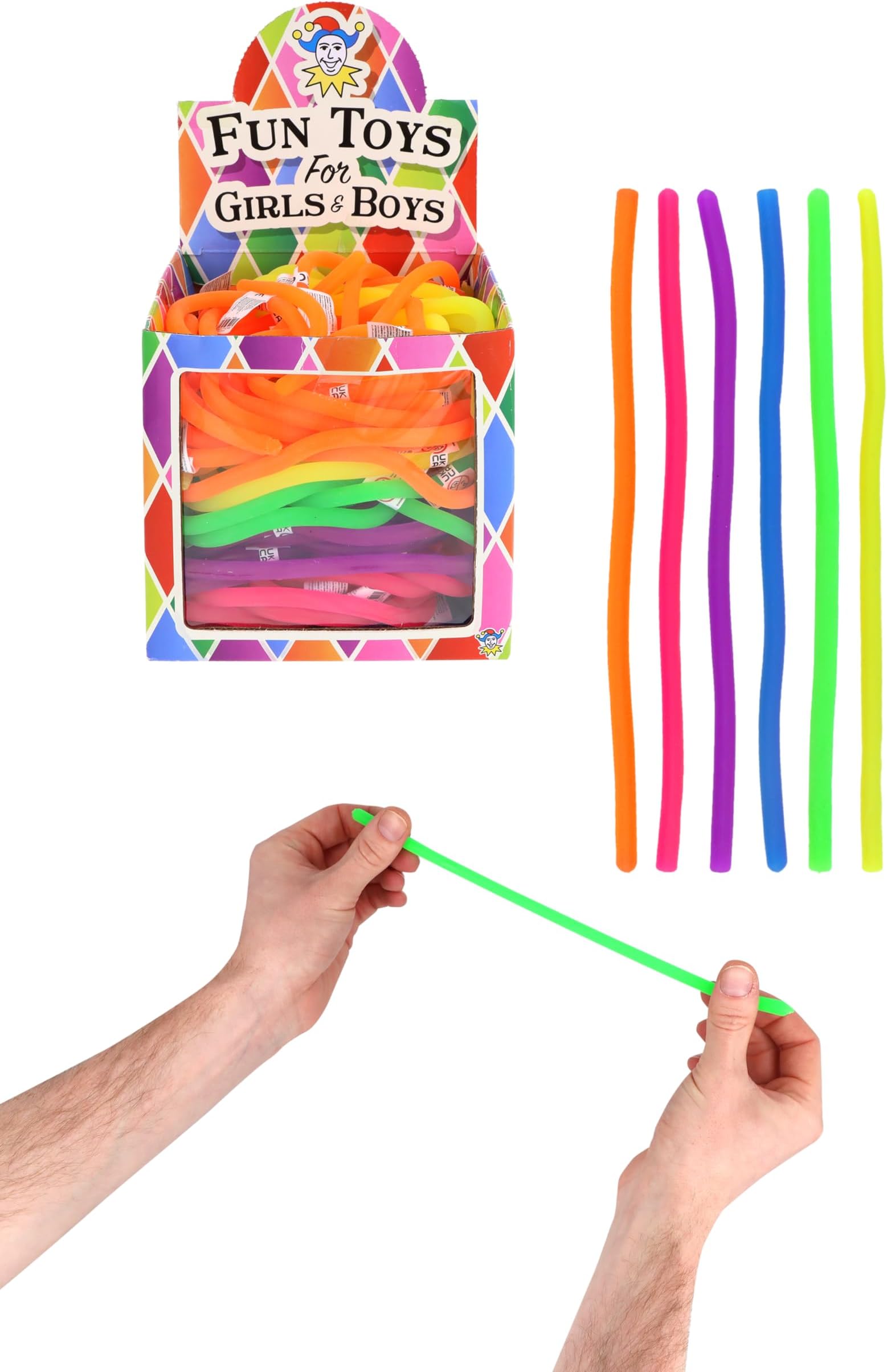 Henbrandt 1 x Pack of 6 Stretchy Noodle String Monkey Noodle Neon Stretchies Sensory Fidget Toys Kids Birthday Party Favour Loot Bag Filler Classroom Prize Lucky Dip for Boys and Girls