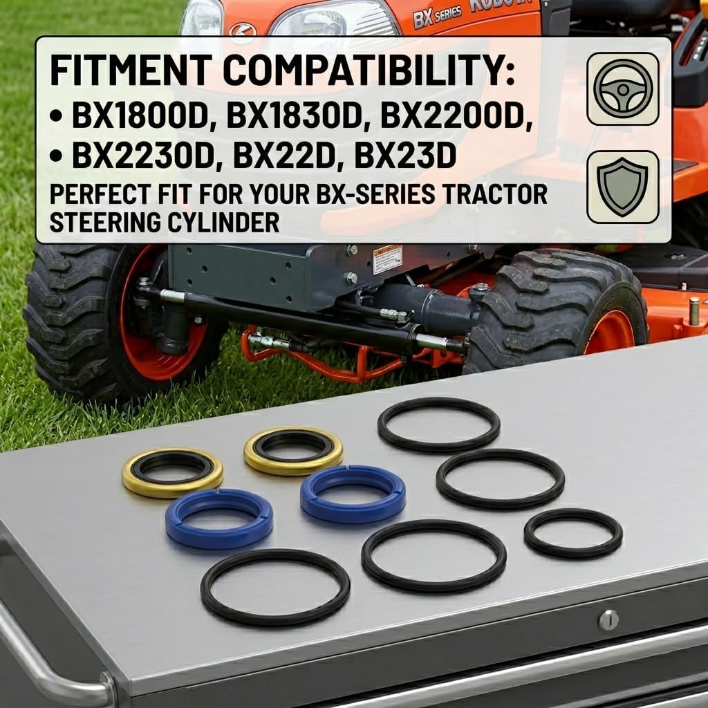 Steering Cylinder Hydraulic Seal Kit Compatible with Kubota BX1800D, BX1830D, BX2200D, BX2230D, BX22D, BX23D, Replacement for K2561-16560, K2561-16600
