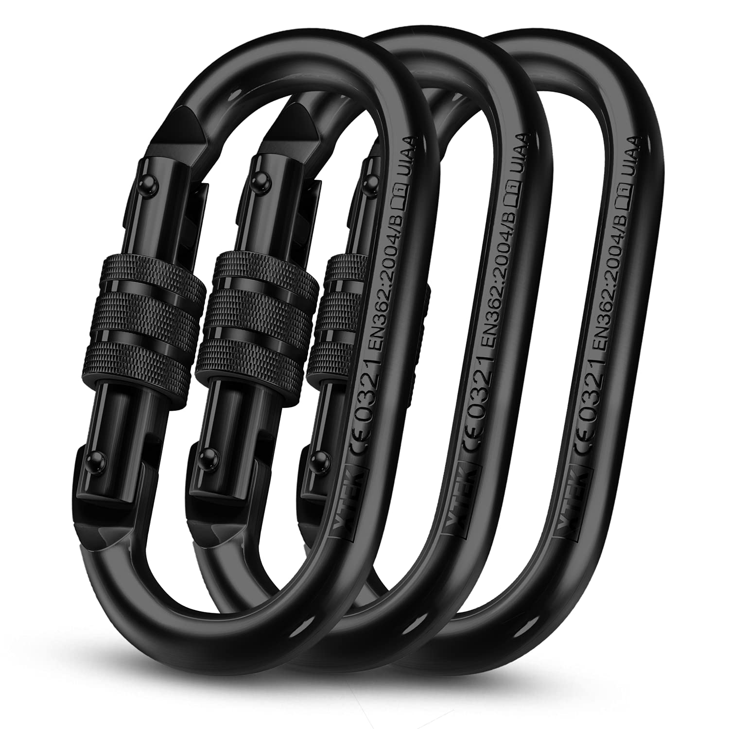 XTEK Climbing Carabiner Clip – UIAA Certified 25 kN 5620 LB, Large Heavy Duty Carabiners for Climbing: Oval-Shape, Screw Locking Steel Caribeener Clips, Hammocks, Hiking, Camping – Durable & Tested