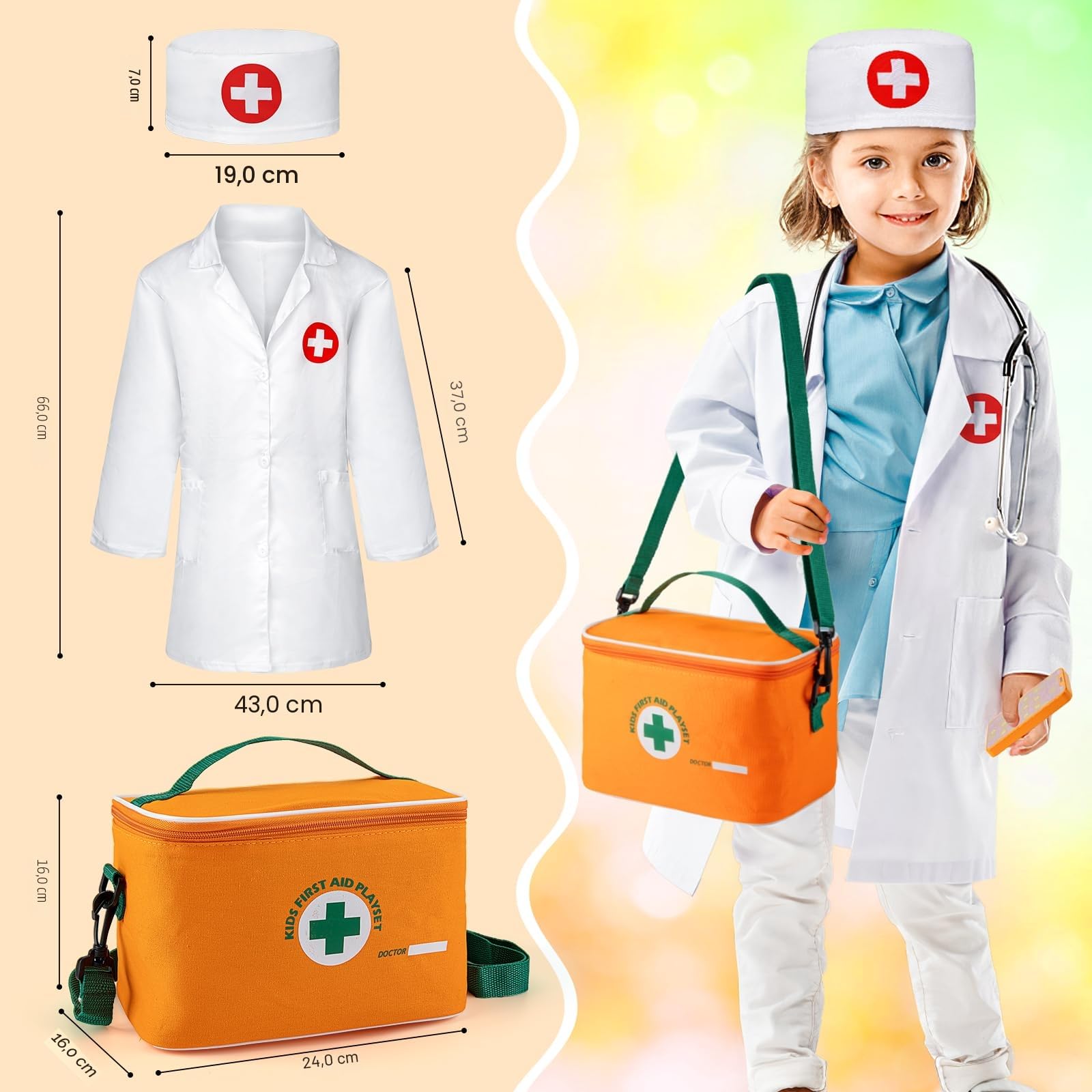 EFO SHM Kit Dottoressa Bambina, Valigetta Dottore Bambini, Con Camice da Medico, Cappello da Medico e Un Vero Stetoscopio, Giochi Educativi 3 Anni, Giochi Bambini Bambina 3 4 5 6 Anni