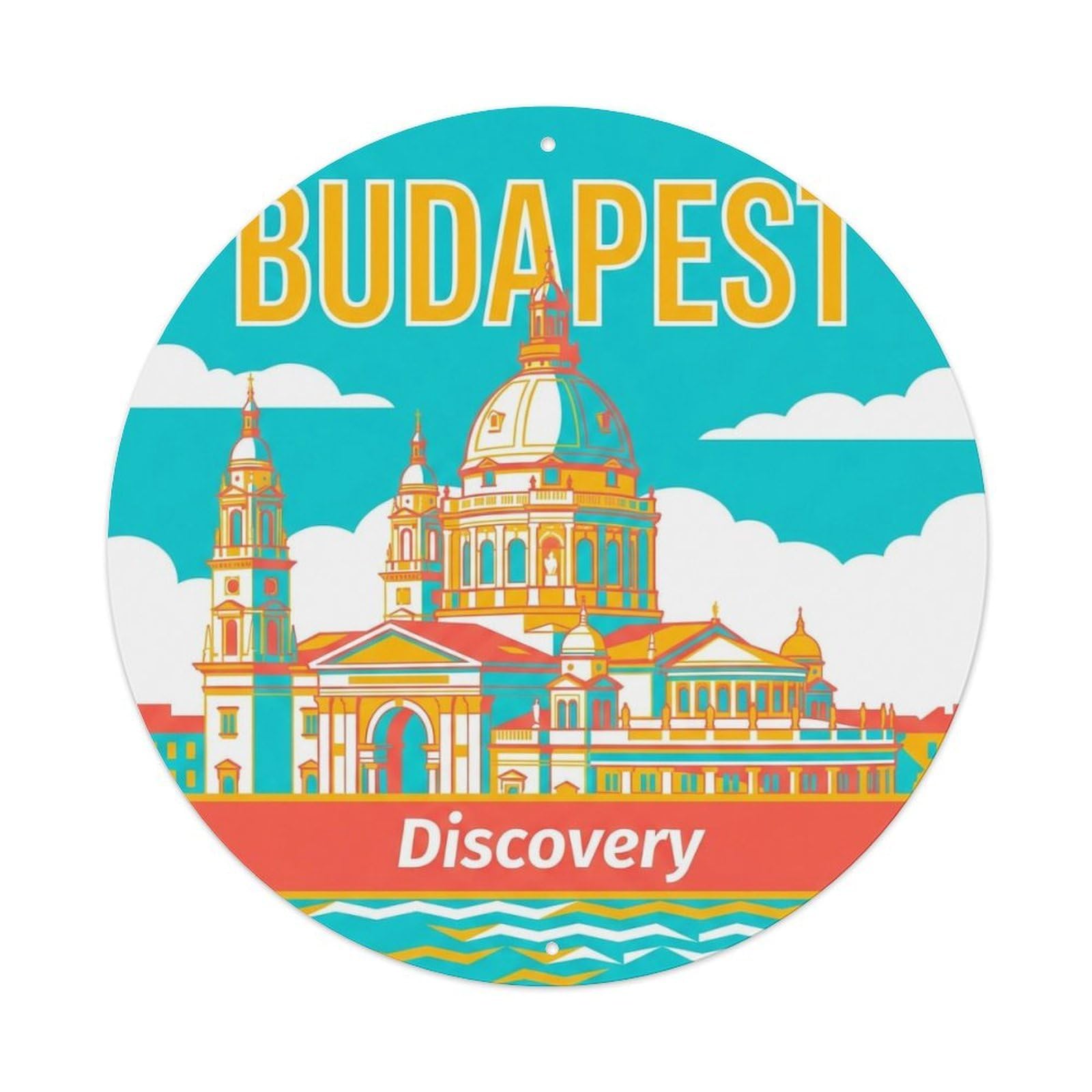 Vintage Travel Budapest Hungary Discovery Vintage Metal Tin Sign Plaque Wall Decor for Cafe, Club Bar, Office, Garden Metal Poster 8x8Inch