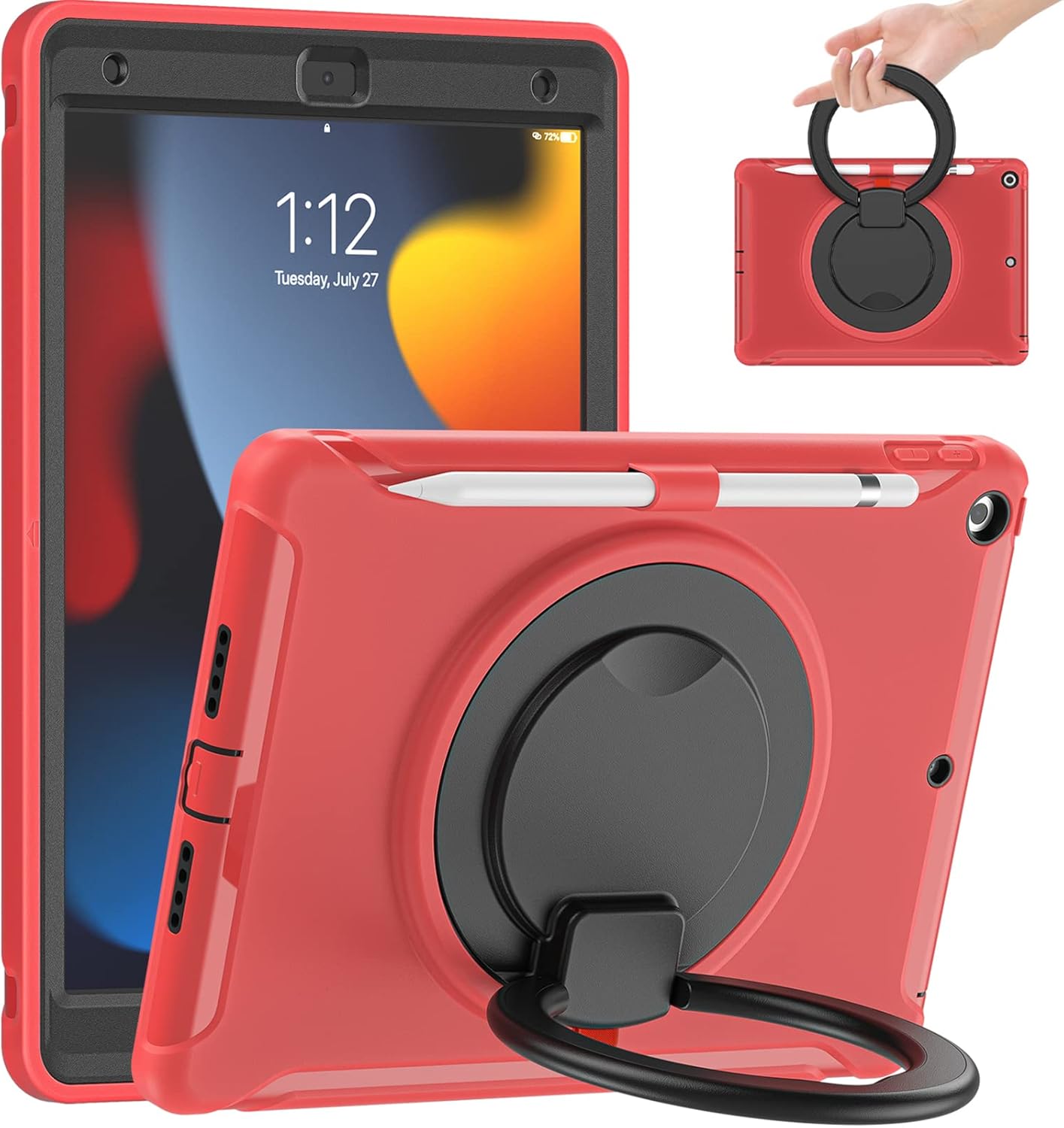 ORIbox Defender Case for iPad Mini 6, Full Body Drop Protection, 3 in 1 Shockproof Bumper with 360° Ring Holder Kickstand, Defender Black