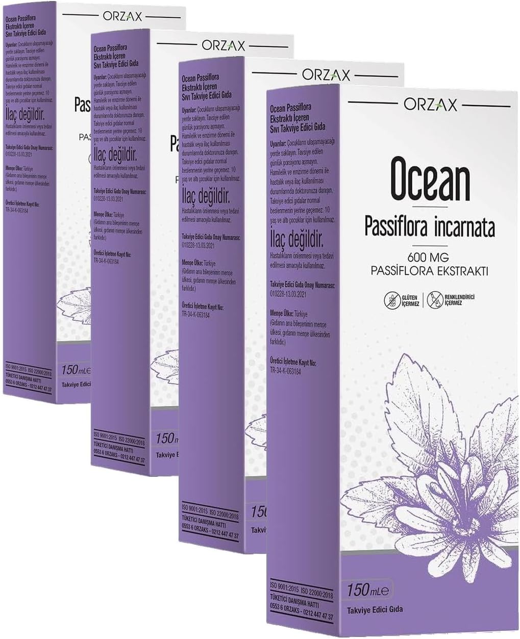 Orzax Ocean Passiflora 600 mg Takviye Edici Gıda Şurubu 150 mL (4 paketi)
