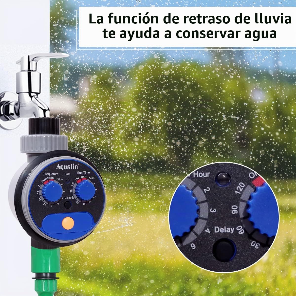 Reloj de riego de jardín con válvula de bola, actualización de computadora de agua, no se requiere presión de agua..