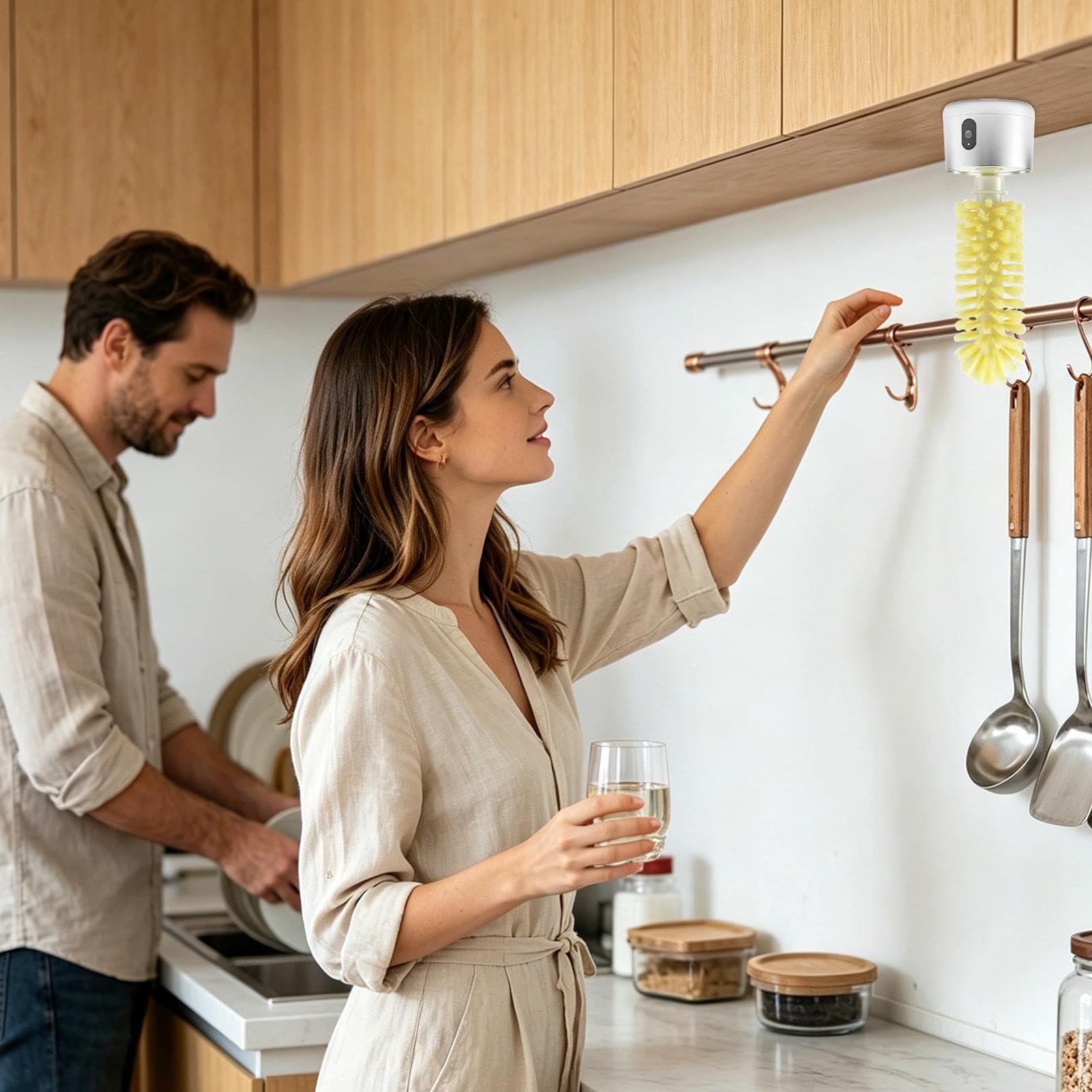 Flaschenbürste, elektrisch, 60 Grad drehbar, multifunktionales Reinigungswerkzeug | Flaschenwaschbürste für Küche, Reisen, Büro, Fitnessstudio, Kaffee, Protein, Wein, täglicher Shaker Milch