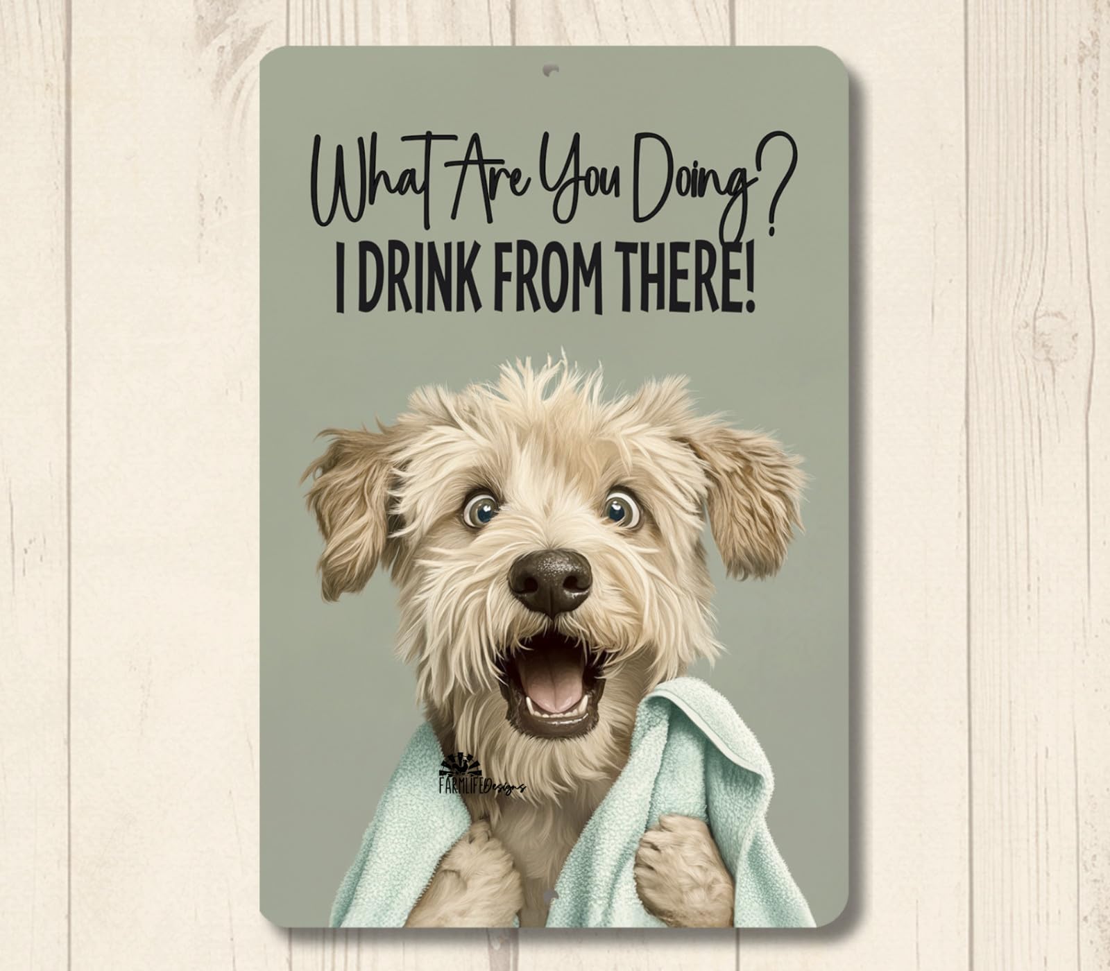 Wheaten Terrier Bathroom Sign toilet bowl bath dog funny metal tin wall art home decor