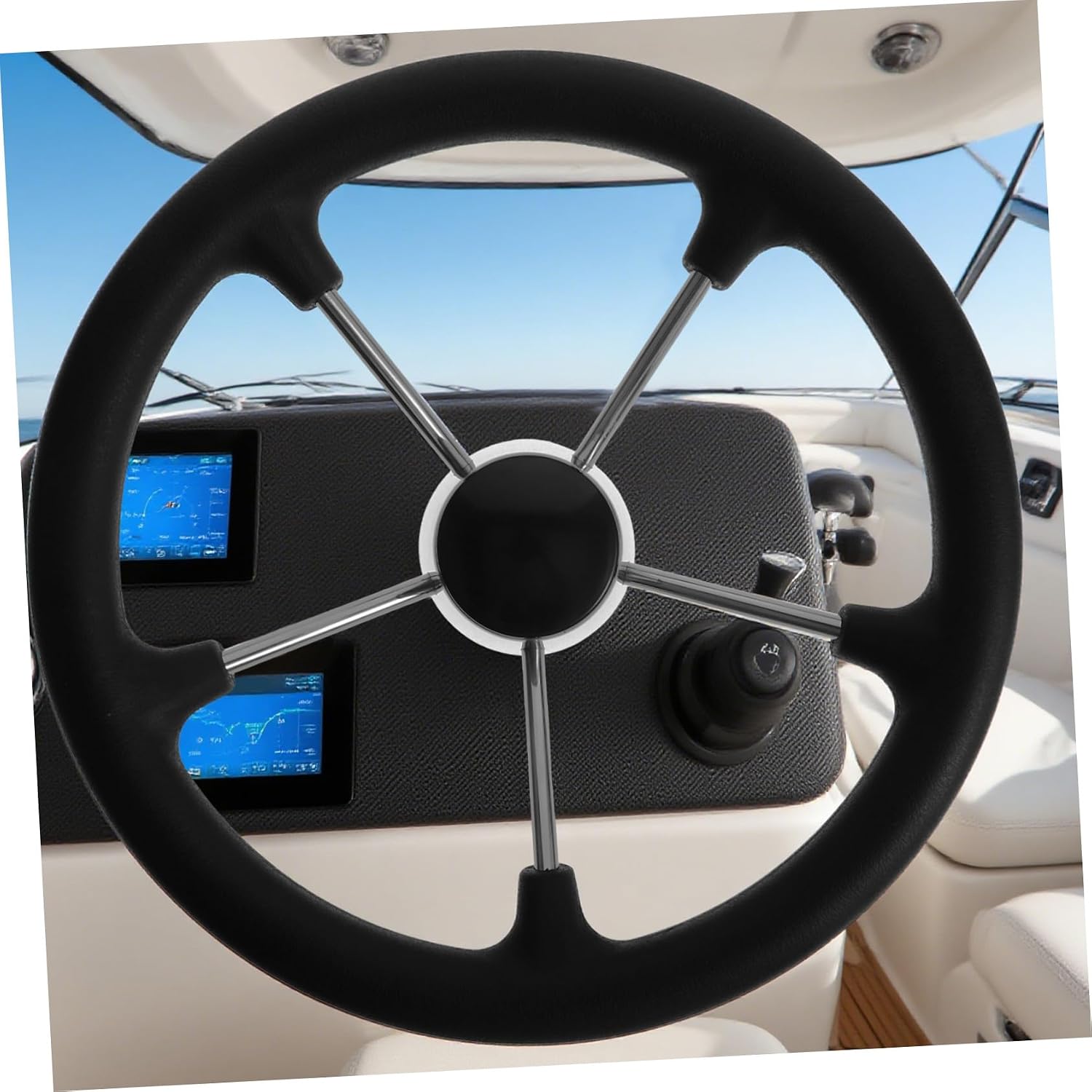 KOMBIUDA Stainless Steel Boat Steering Wheel Replacement for Bass Boats Pontoon Rv Speedboats Fit Easy Install Yacht Accessory