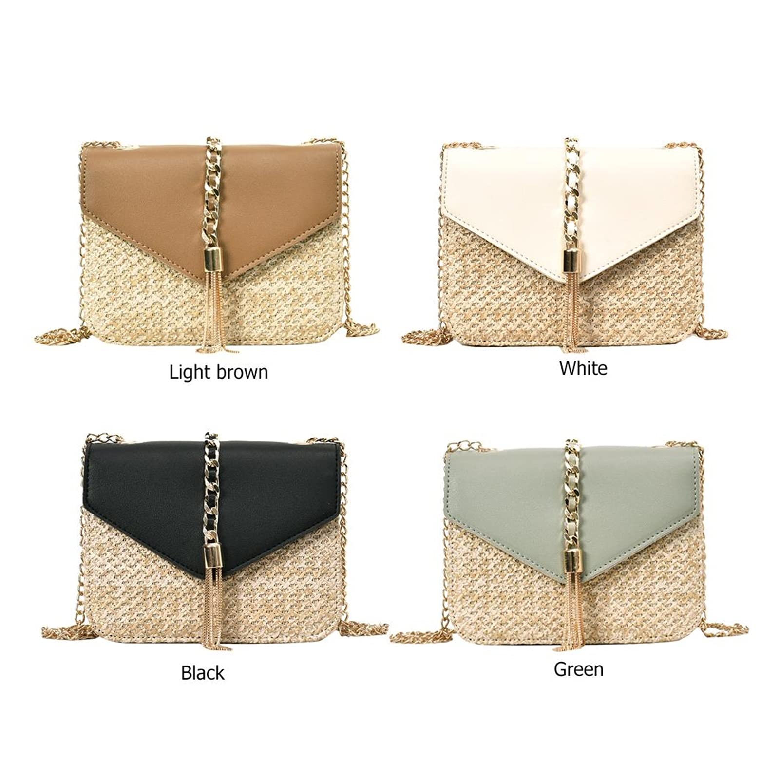 Capazo Playa,Bolsos De Mimbre Bolsas de colgajo de Cadena con Flecos para Mujer de Paja. + PU Bolsas de Crossbody Bolsos de Hombro Messenger Beach Messenger(Black)