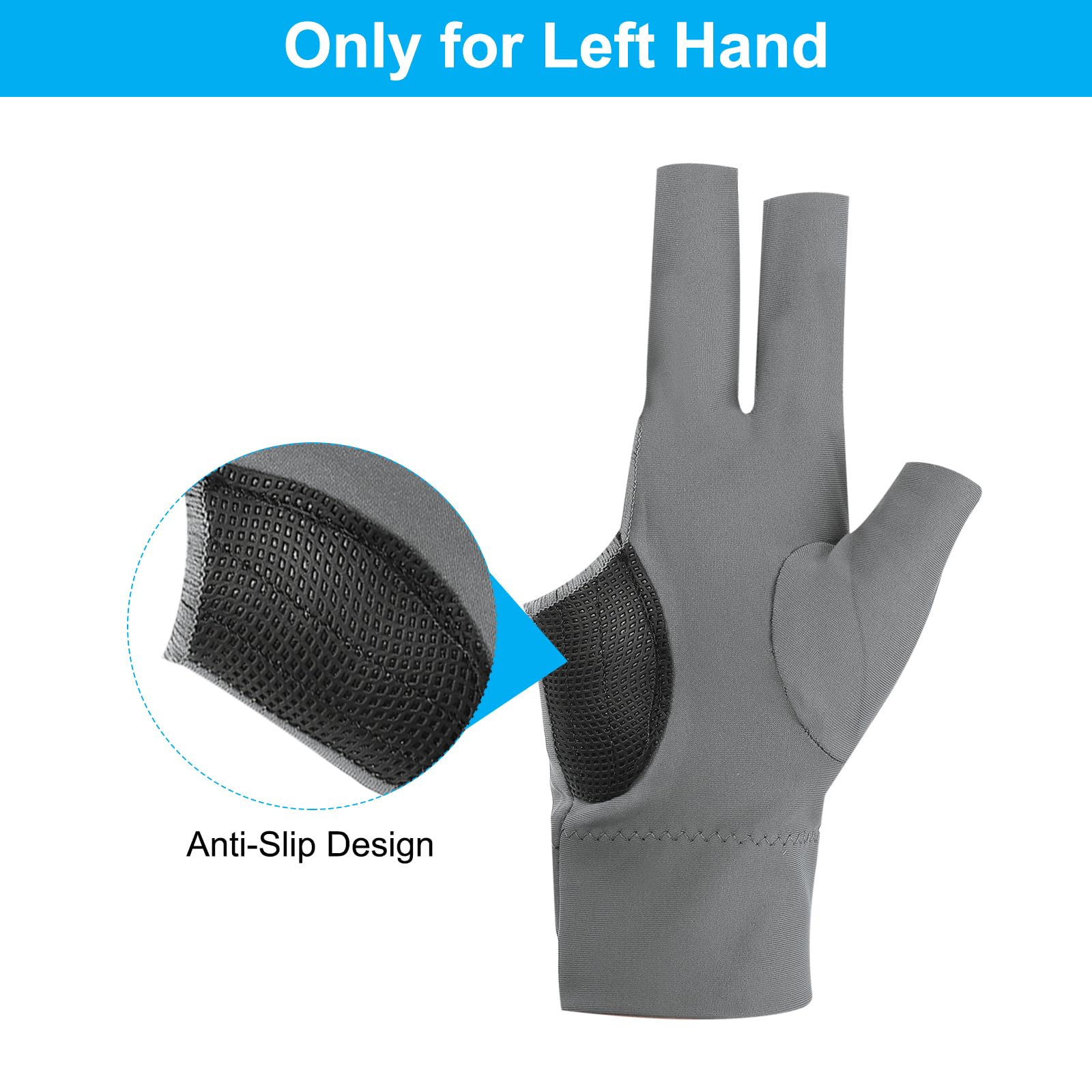 PATIKIL 10pcs 3 Finger Pool Glove Right Hand Billiard Gloves Pool Cue Accessories Grey - Image 3