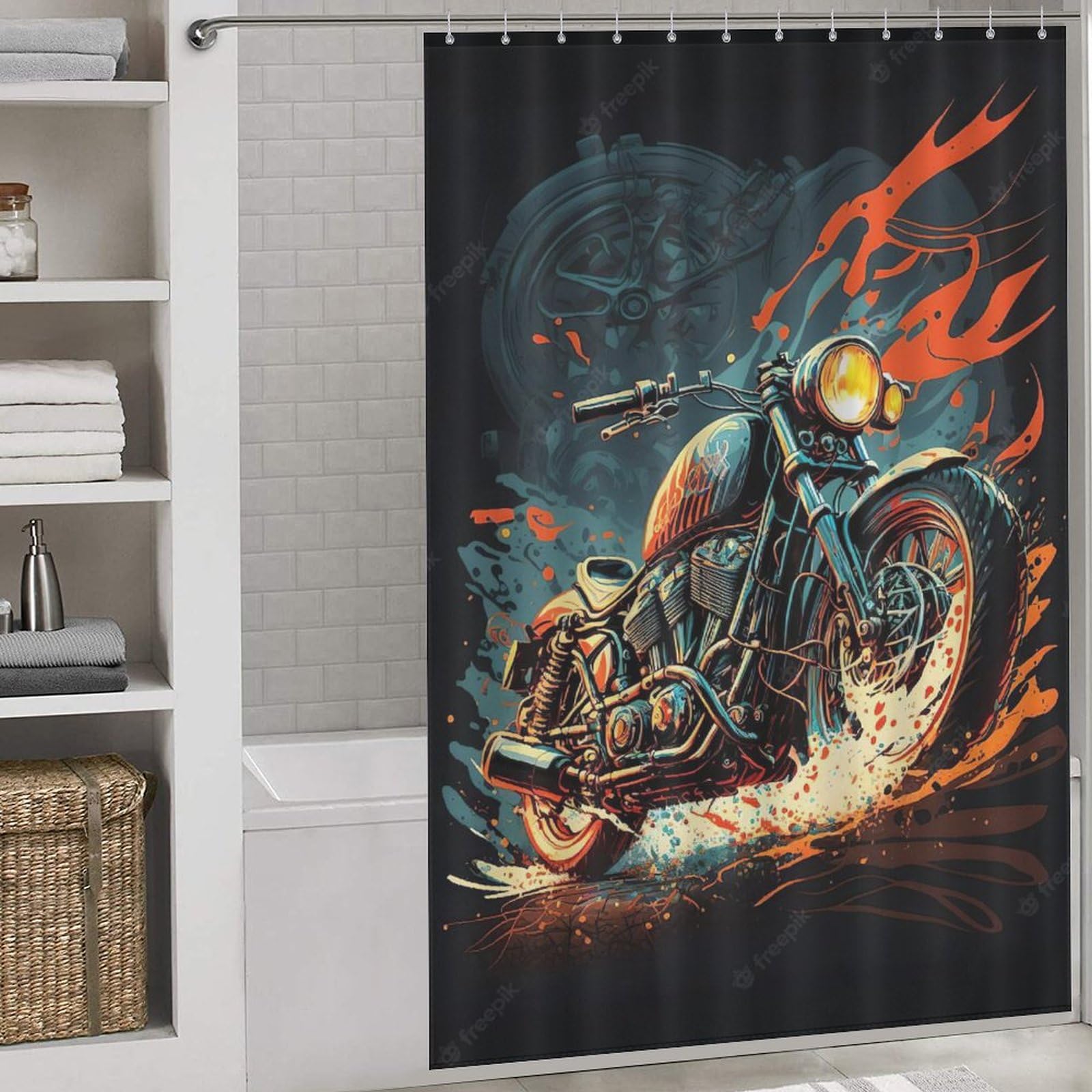 Rideau douche moto tissu polyester anti-moisissure pour rideaux de douche