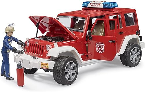 Miniatura 4 de Bruder Jeep Rubicon - Vehículo de rescate de bomberos con sonidos electrónicos de sirena de emergencia y figura de bombero