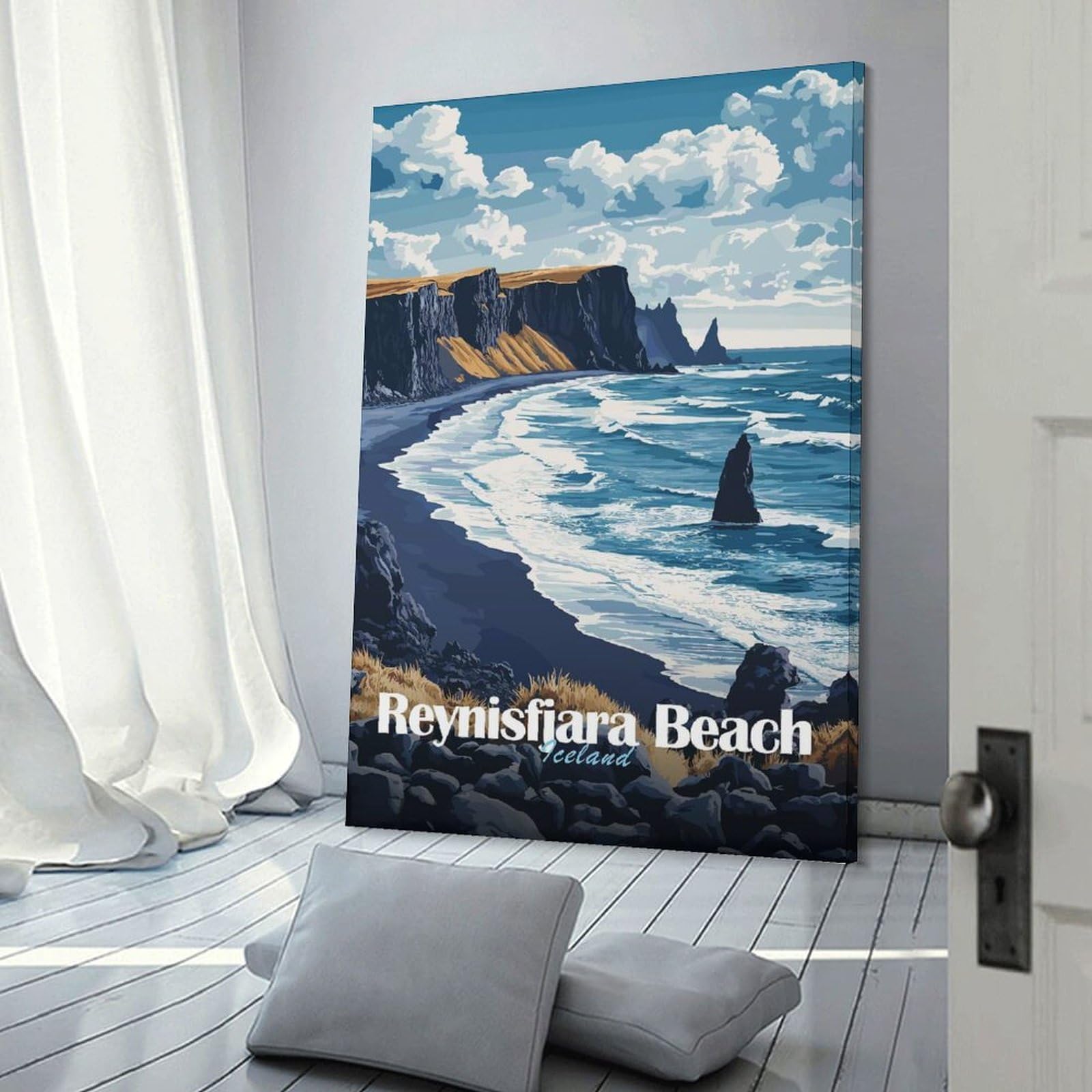 Junmoney Reynisfjara Beach Iceland Wall Decor Canvas Print, 24x36inch(60x90cm), for Home Lounge, Bedroom Or Reading Nook, Decorative Artwork for Empty Walls