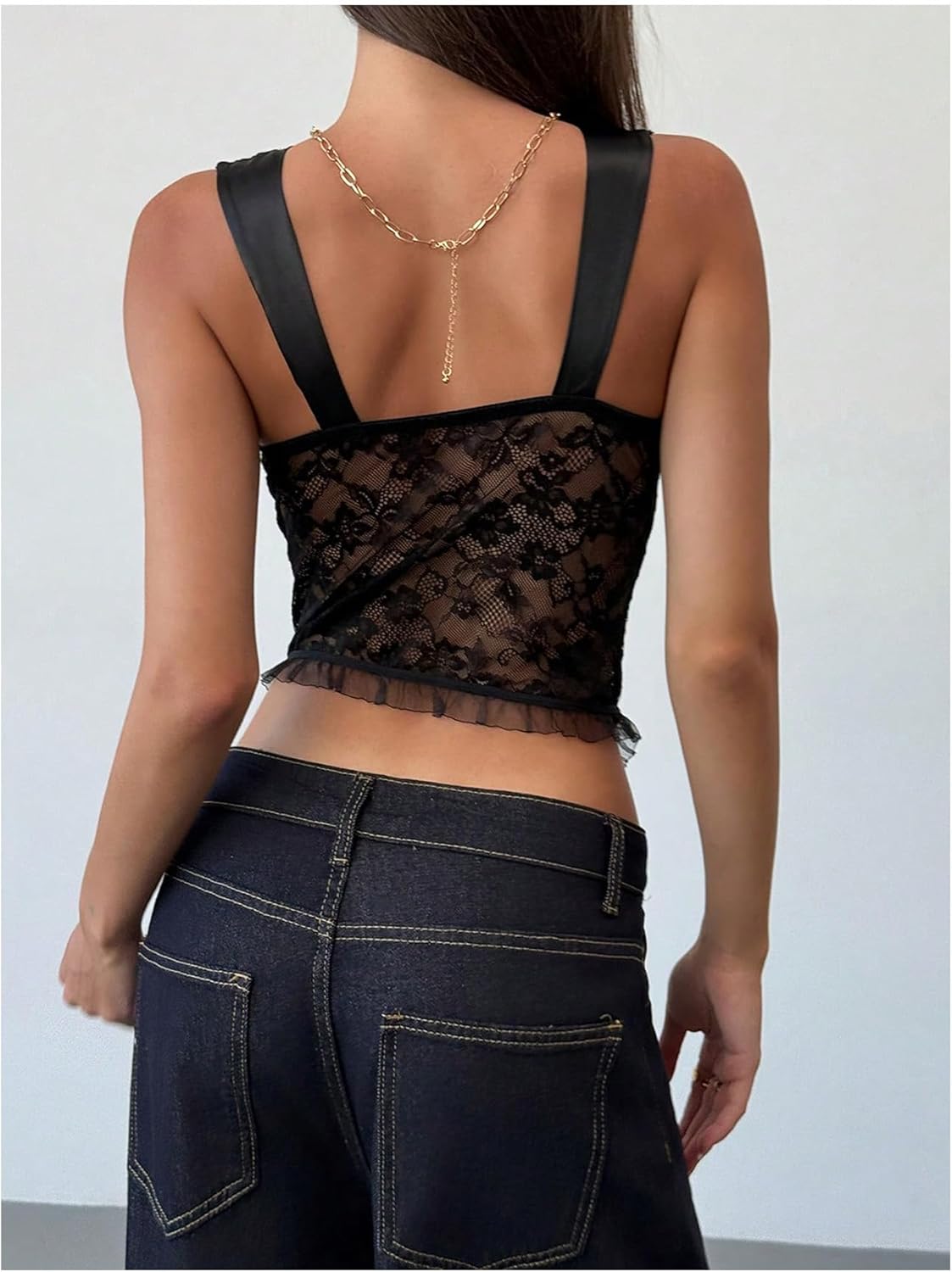 SOLY HUX Women's Lace Bustier Corset Tie Front Mesh Party Going Out Crop Tank Tops Streetwear - Image 3