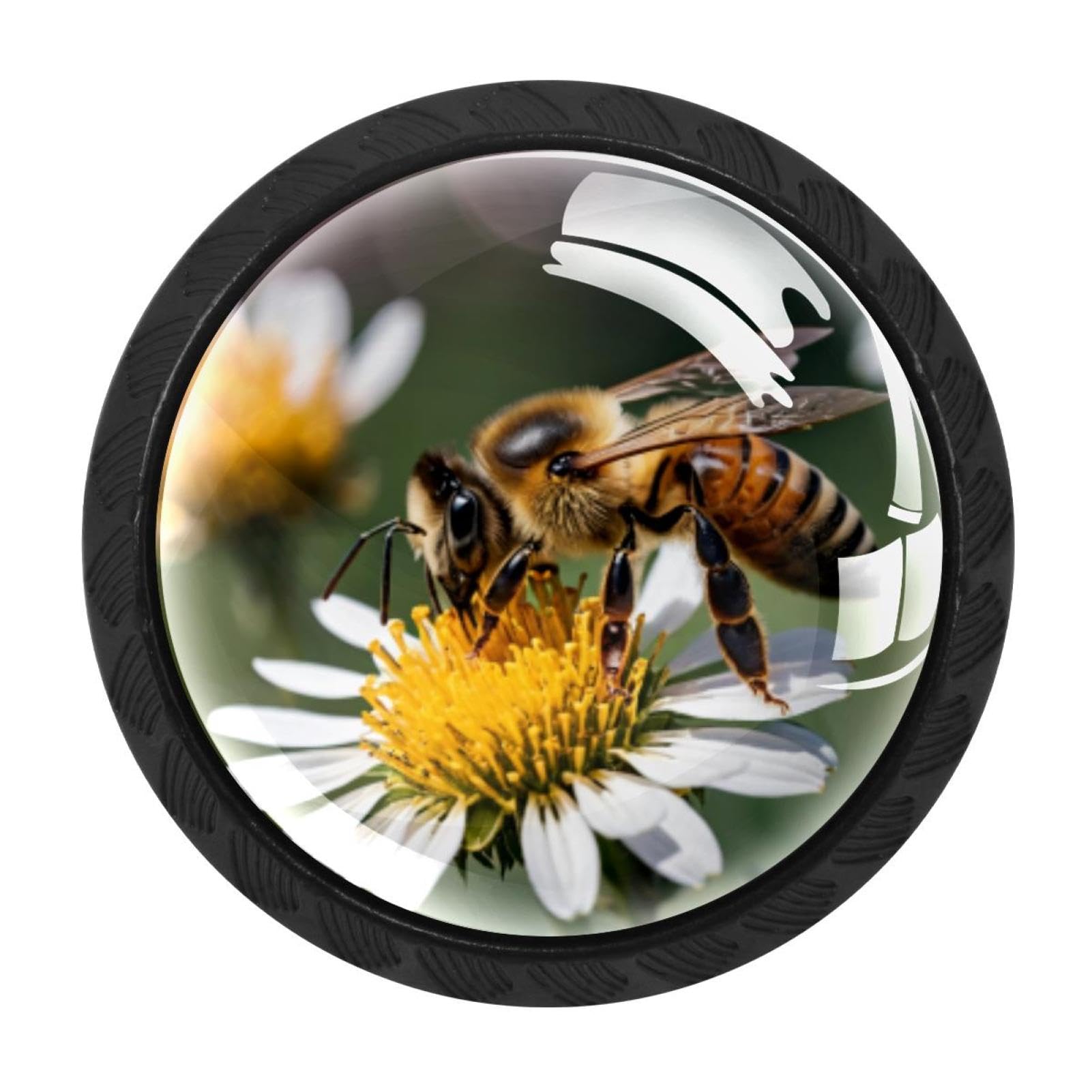 CHENZZZZ 4 Pack Bee Floral (1) Kitchen Cabinet Knobs Drawer Knobs Dresser Knobs Matte Black Zinc Knobs Drawer Pulls Door Knobs Dresser Drawer Handles Knobs for Dresser Drawers