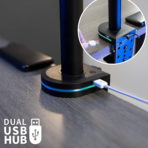 Miniatura 4 de VIVO Hub USB dual montado en poste con iluminación RGB, 2 puertos USB-A, carga electrónica, iluminación RGB dinámica, 8 colores estáticos, cubierta