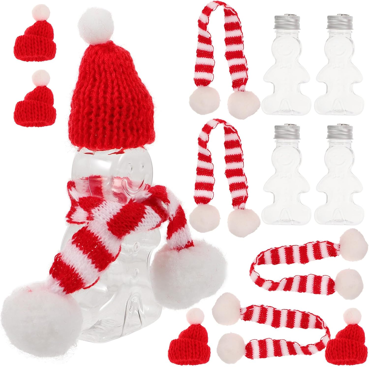 BESPORTBLE 5pcs Christmas Gingerbread Man Bottles, Small 50ml Empty Beverage Bottles with Hats And Scarves, Festive Party Drinkware And Containers