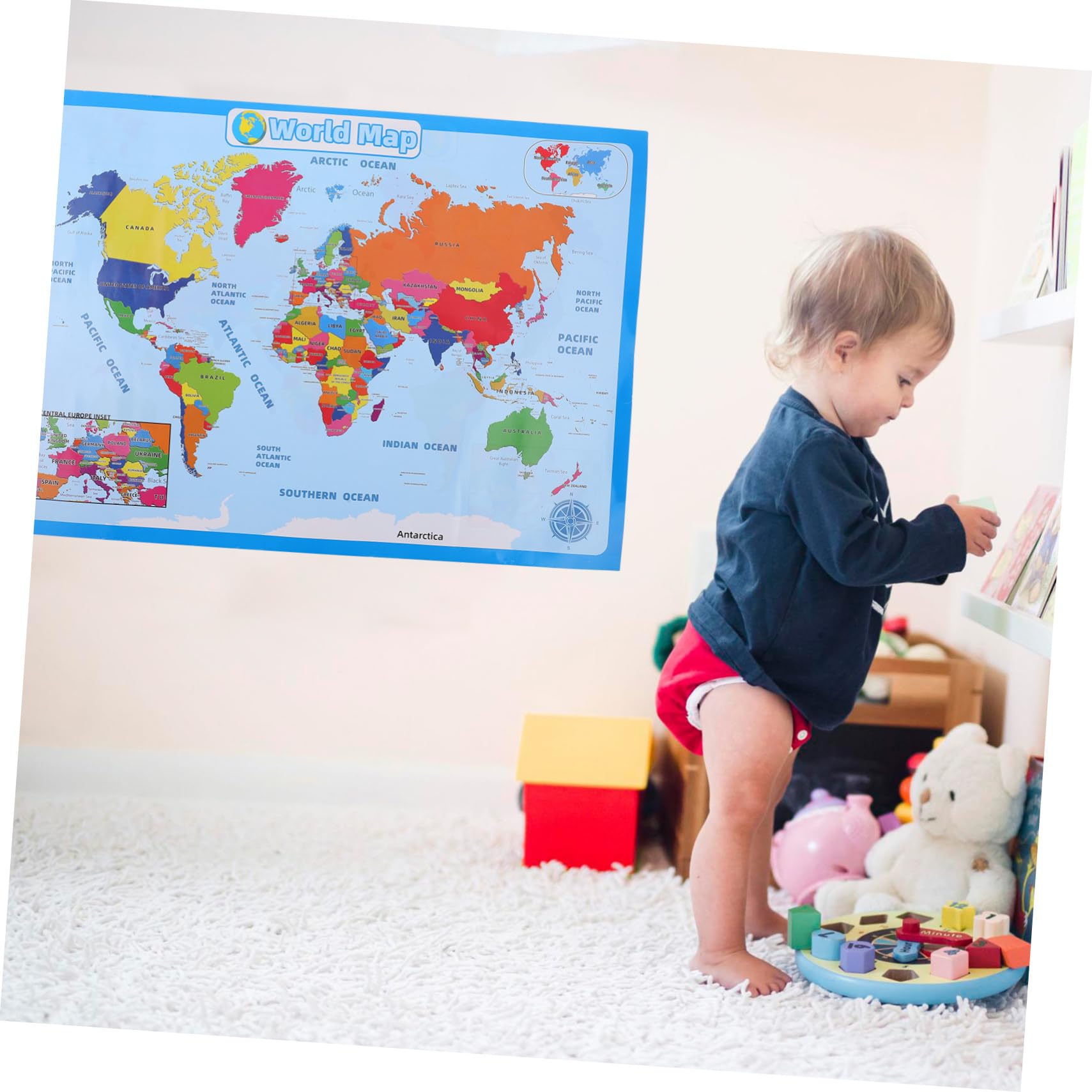 Tofficu 4blätter Weltkarte Poster Für Junge Mädchen Lernposter Zur Geografischen Bildung Leuchtende Farben Vielseitig Einsetzbar Für Vorschule Und Kinderzimmer Zufälliger Stil