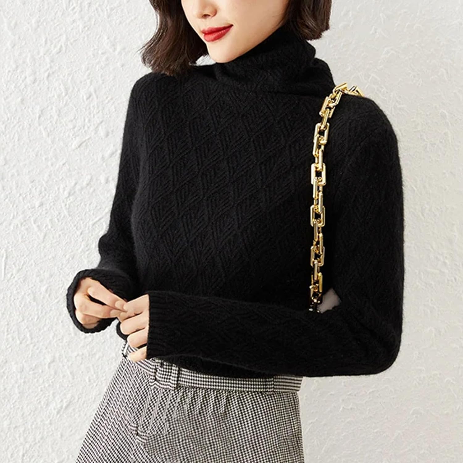 High Collar Bottoming Shirt Women Solid Color Wool Sweater Loose Long Sleeve Solid Color Sweater Jacket