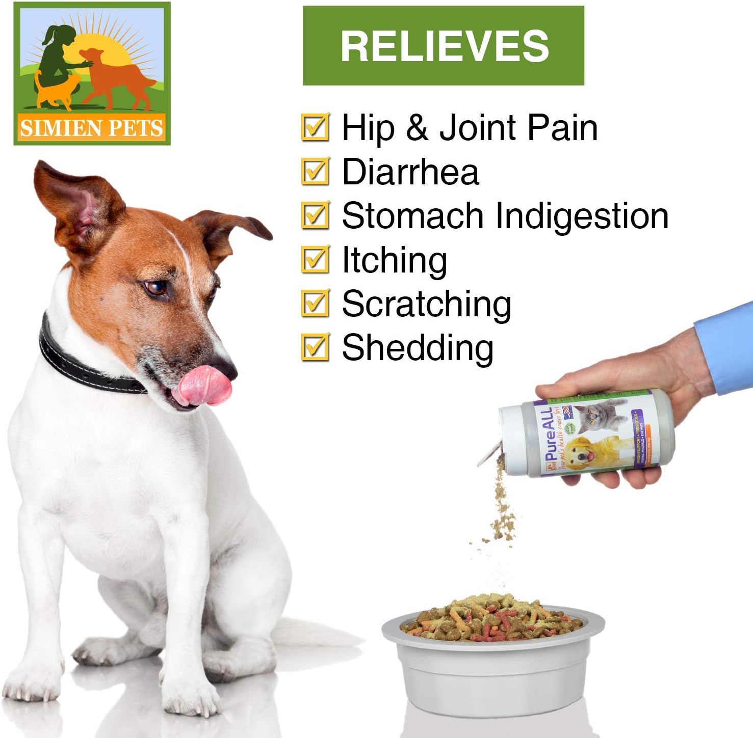 All-in-One Dog & Cat Probiotics, Hip Joint Pain Relief Formula, Vitamins, Digestive Enzymes, Antioxidants, Minerals, Glucosamine, MSM, Chondroitin, 100 Servings, 37+ Years Reputation - SIMIEN PureAll : Pet Supplies
