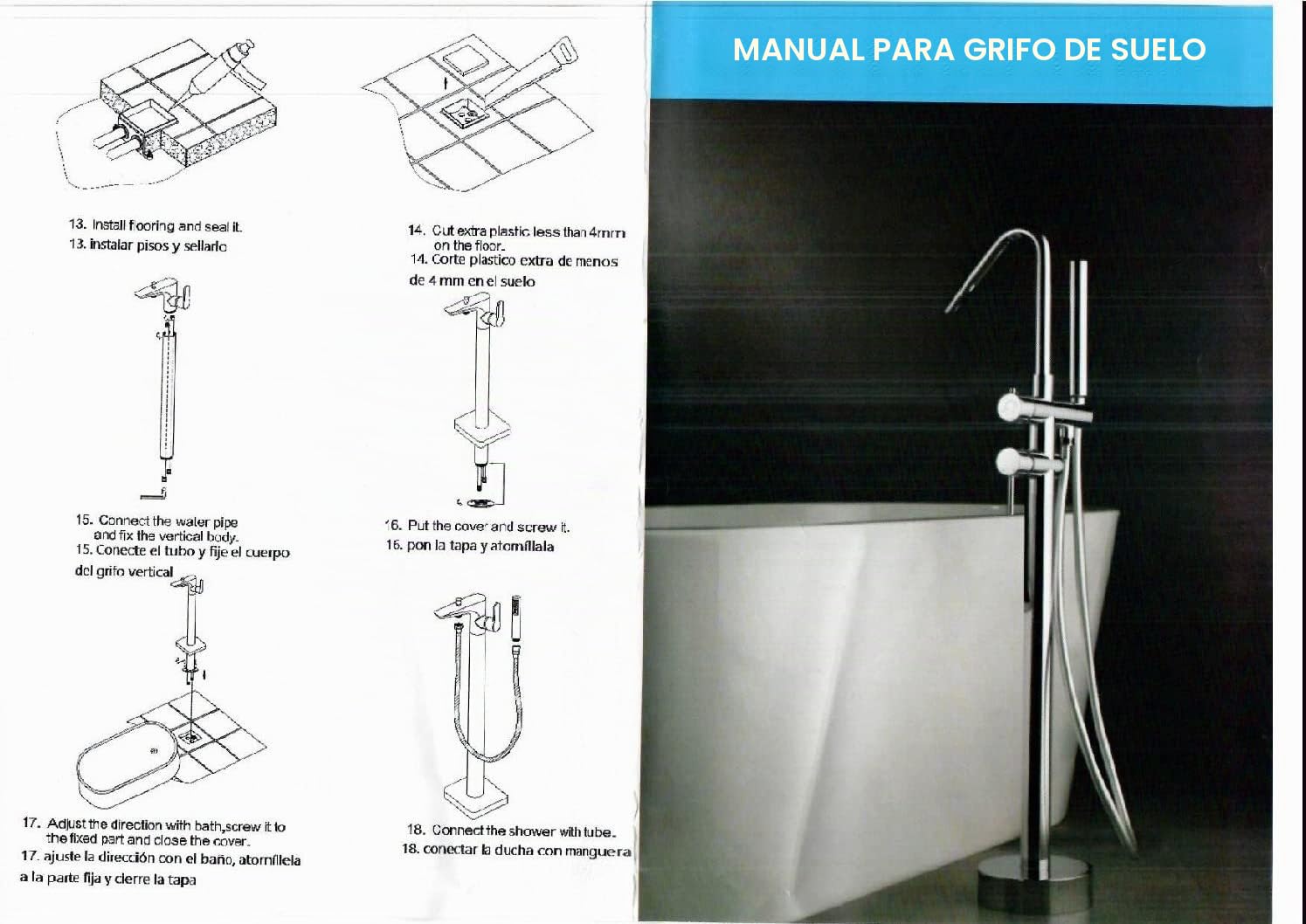 IMEX - Grifo bañera exenta - Monomando Baño-Ducha A Suelo - Griferia baño - grifo para tina de baño - SERIE CORCEGA Oro Rosa Cepillado - BBECO1/ORC