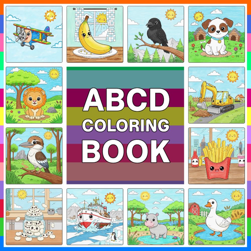 ABCD Coloring Book: 104 Easy And Fun Coloring Pages For Kids, Preschool and Kindergarten (Age 3-8)