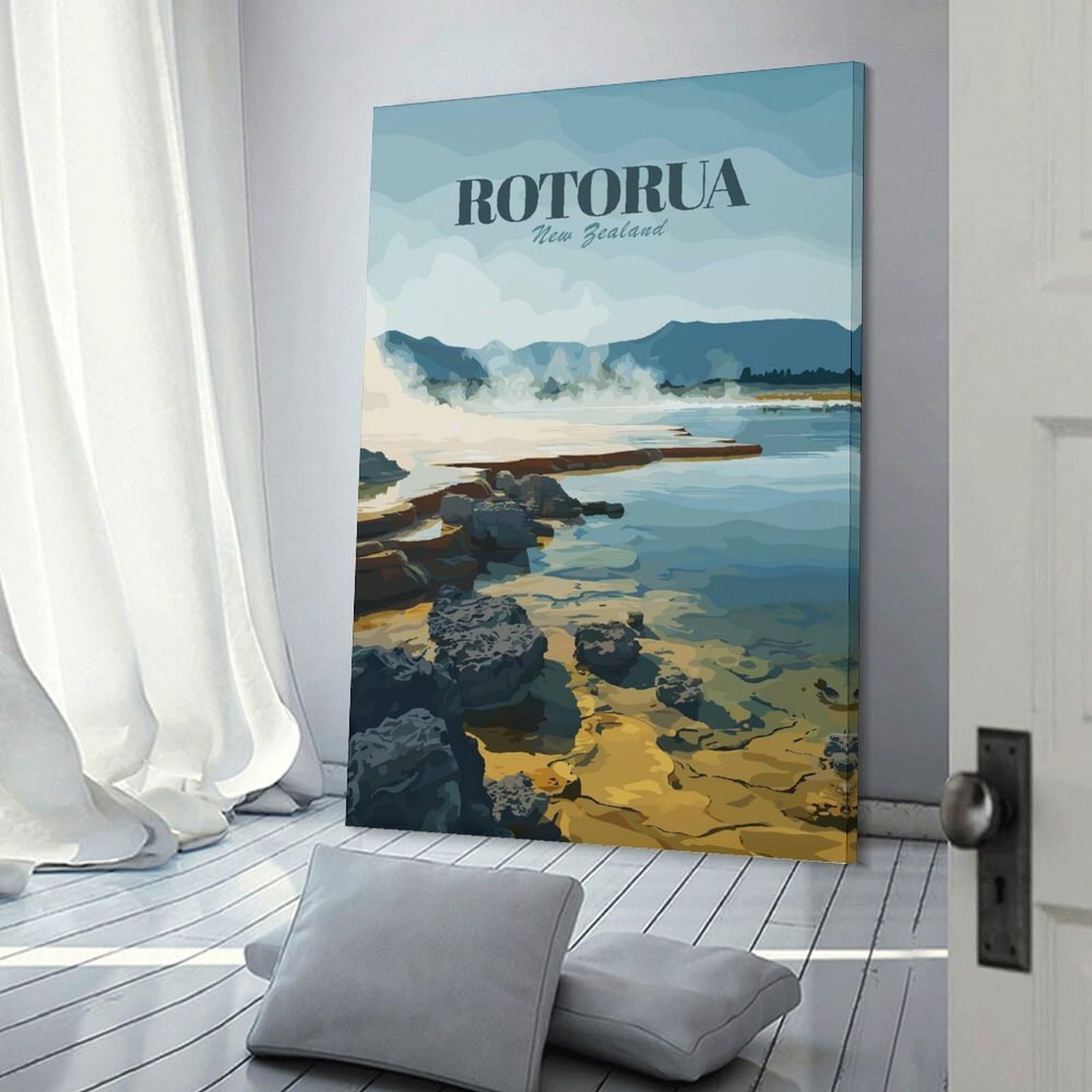 Junmoney Hanging Wall Art Rotorua New Zealand Geothermal Landscape, 08x12inch(20x30cm), for Wall Displays, Bedrooms Or Room Updates, Wall Decor Suited to Curated Displays
