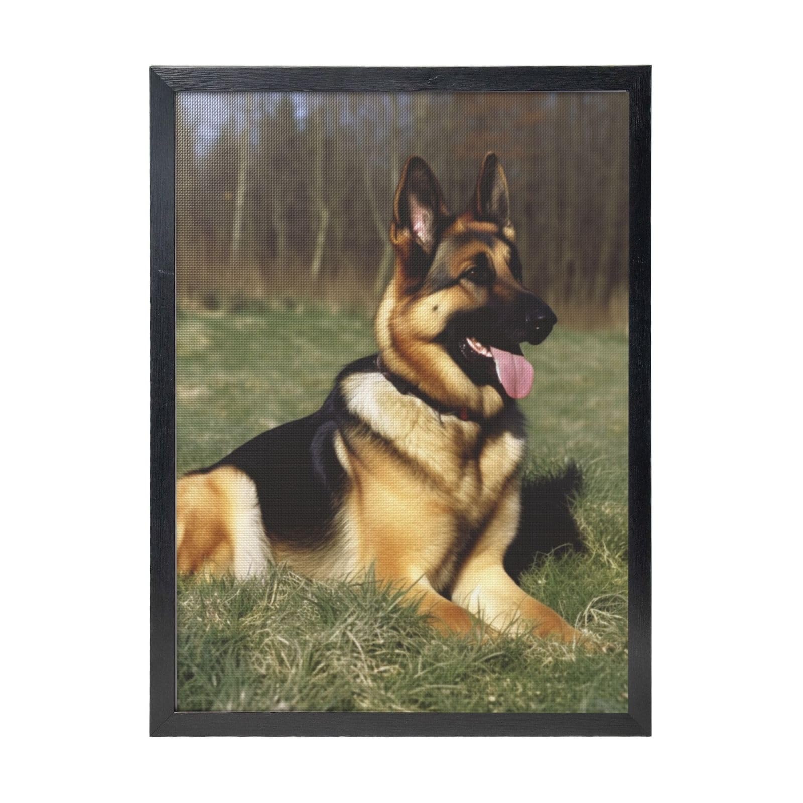 Framed Wall Art - Decorative Canvas Painting German Shepherd Dog Pictures Poster Aesthetic Modern Prints Artwork for Bedroom Office Wall Decor Ready To Hang 12x16 in