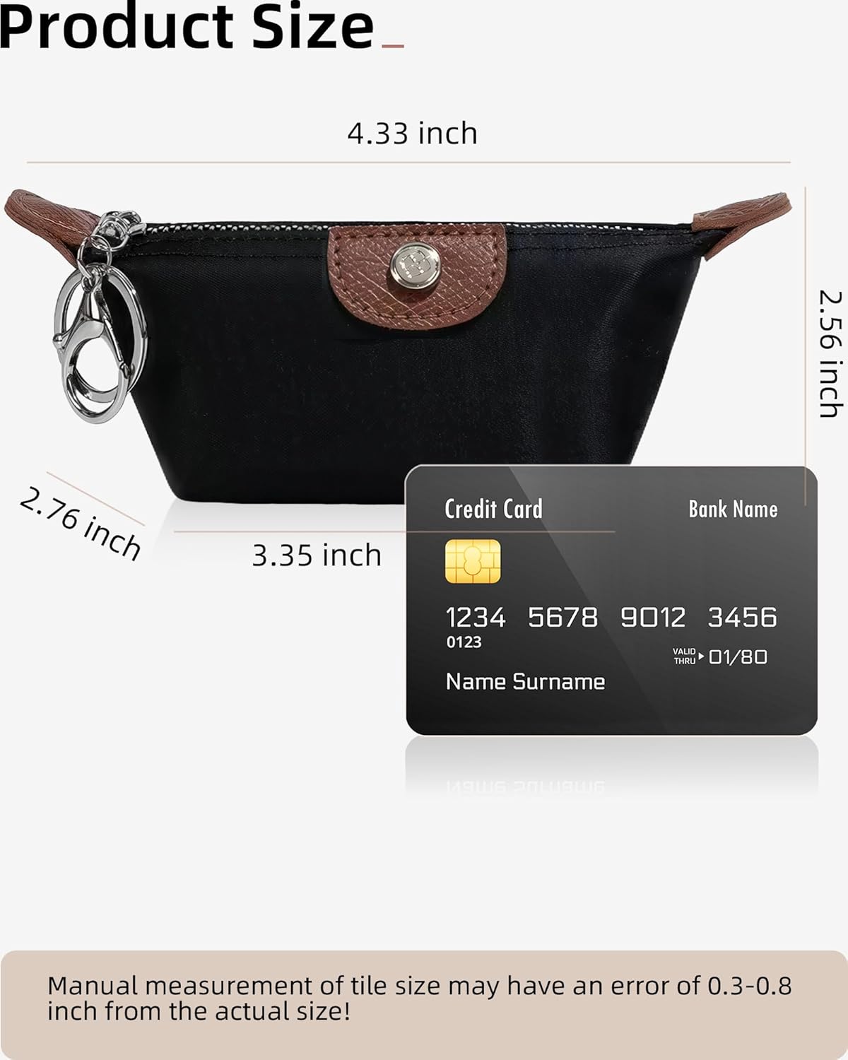 2 pcs Small Nylon Coin Purse for Women Girl Change Pouch Keychain Bag with Zipper Card Data Cable Organizer (White+Black) - Image 2