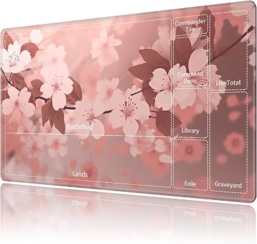 Playmat for MTG with Zones, Game Play Mat for MTG TCG 24 x 14 inch with Non-Slip Rubber Base and Stitched, 1-Zones, Pink Cherry Blossom