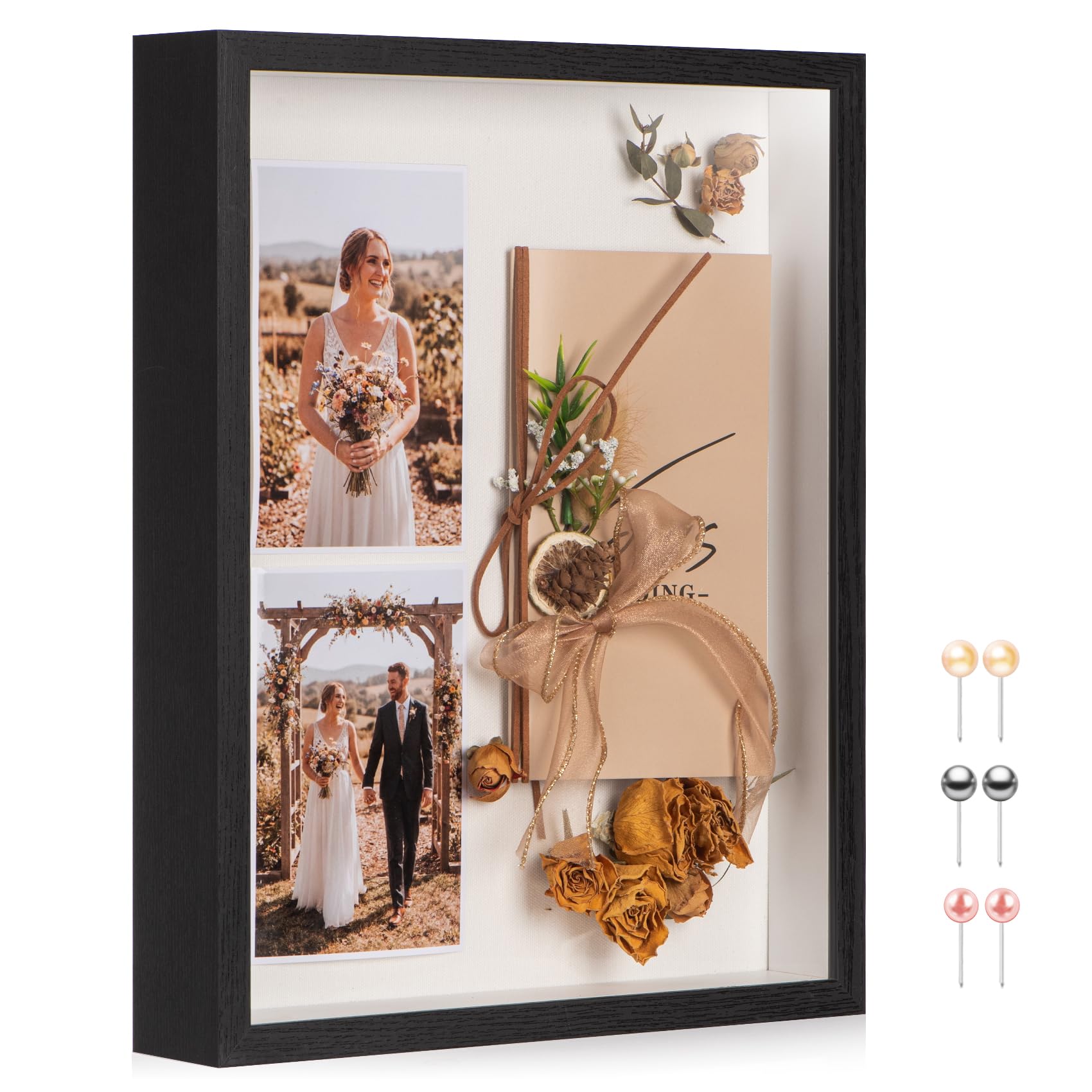 MUXIUNT 3d Deep Shadow Box Frame 11x14in with Real Glass Panel and Soft Linen Back, 11x14in(27.94x35.56cm) Black 3d Deep Picture Photo Frames Box Display Graduation Flower Medal Pet Photo Craft Gift — image 1