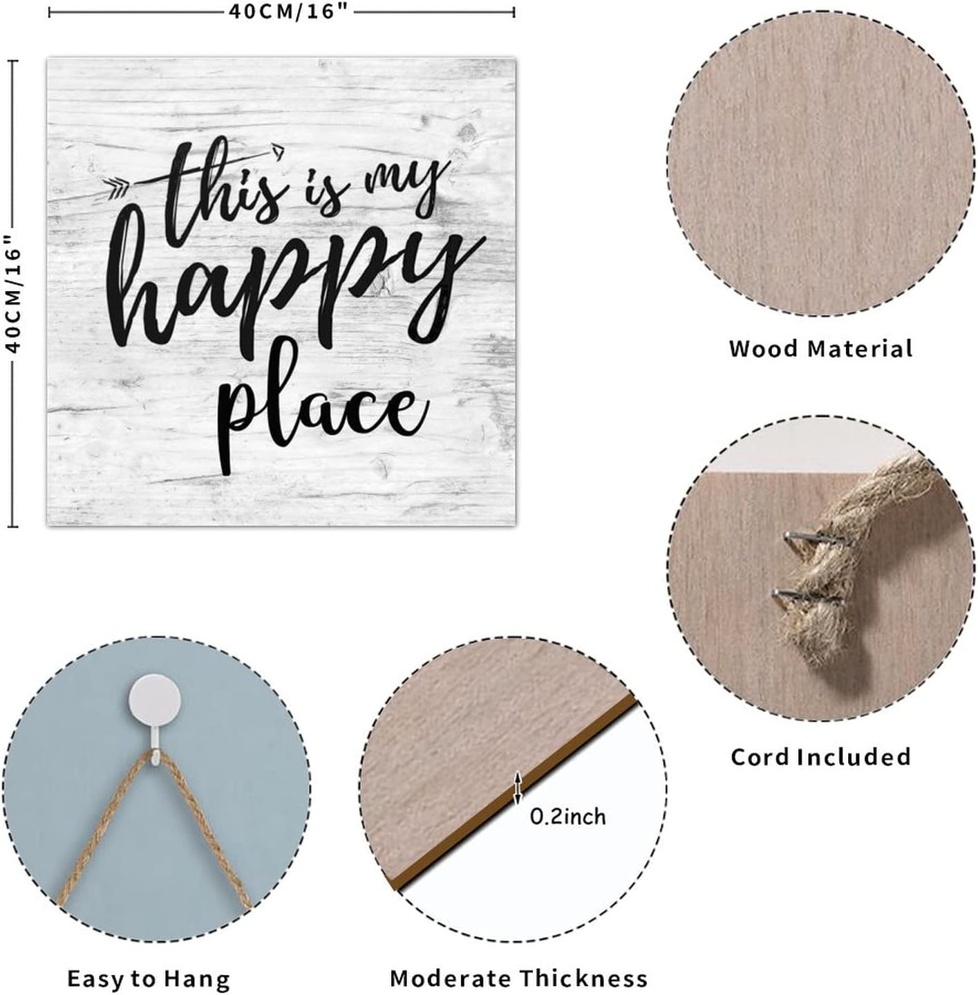 Wood Pallet Sign Plaque This is My Happy Place Country Wood Door Hanger Plaque Farmhouse Wood Plank Hanging Plaque Welcome Sign Wall Hanging Decorations for Living Room Lake House 16 Inch