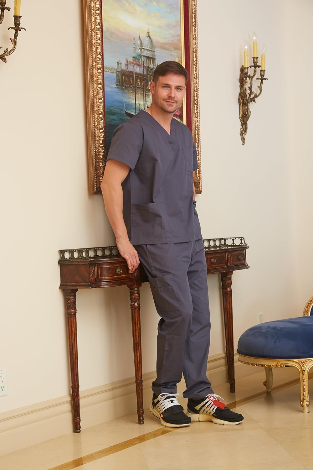 Dagacci Scrubs for Men Set - V-Neck Scrub Top and Cargo Pants - 8 Pockets Men Scrubs Set - Image 7