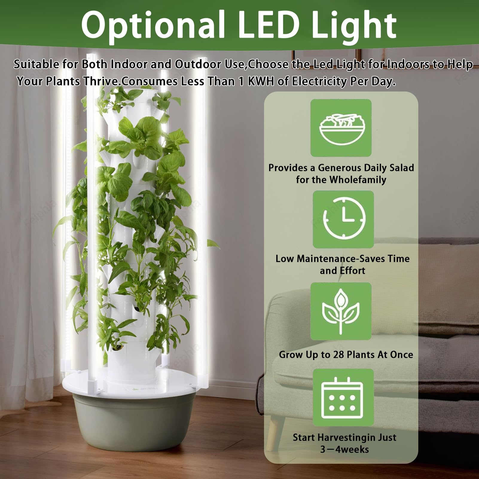 Kit De Cultivo HidropóNico Vertical,Torre De Cultivo HidropóNico con DepóSito De Agua para Hierbas, Frutas Y Hortalizas De Interior. Kit De Cultivo AeropóNico Black-7LayerwithLights