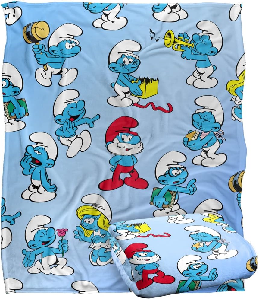 The Smurfs Blanket, 60"x80" Smurfs All Over Silky Touch Super Soft Throw Blanket