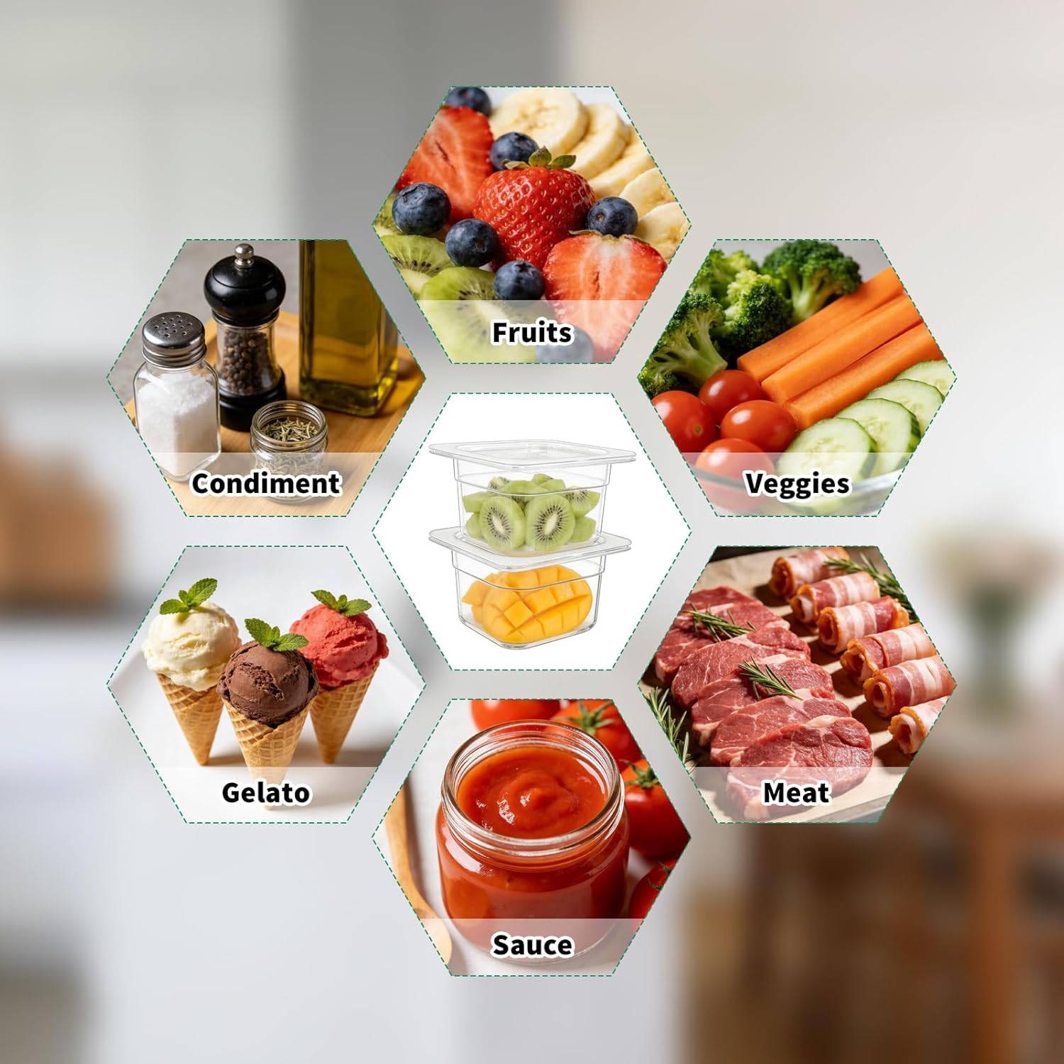 16 Pcs 1/6 Size 4''Deep PET Food Pans Clear Commercial Hotel Containers with Lids Food Storage Pans for Salad Bar, Buffet, Catering, Restaurant, Home, Kitchen