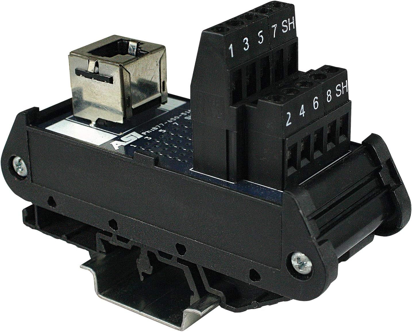 ASI 16001, Type IMRJ0845, RJ45 Breakout Terminal Block Interface Module, Female RJ45 Connector, 8 Screw Terminal Blocks, 26 to 12 AWG, 1.40" Length
