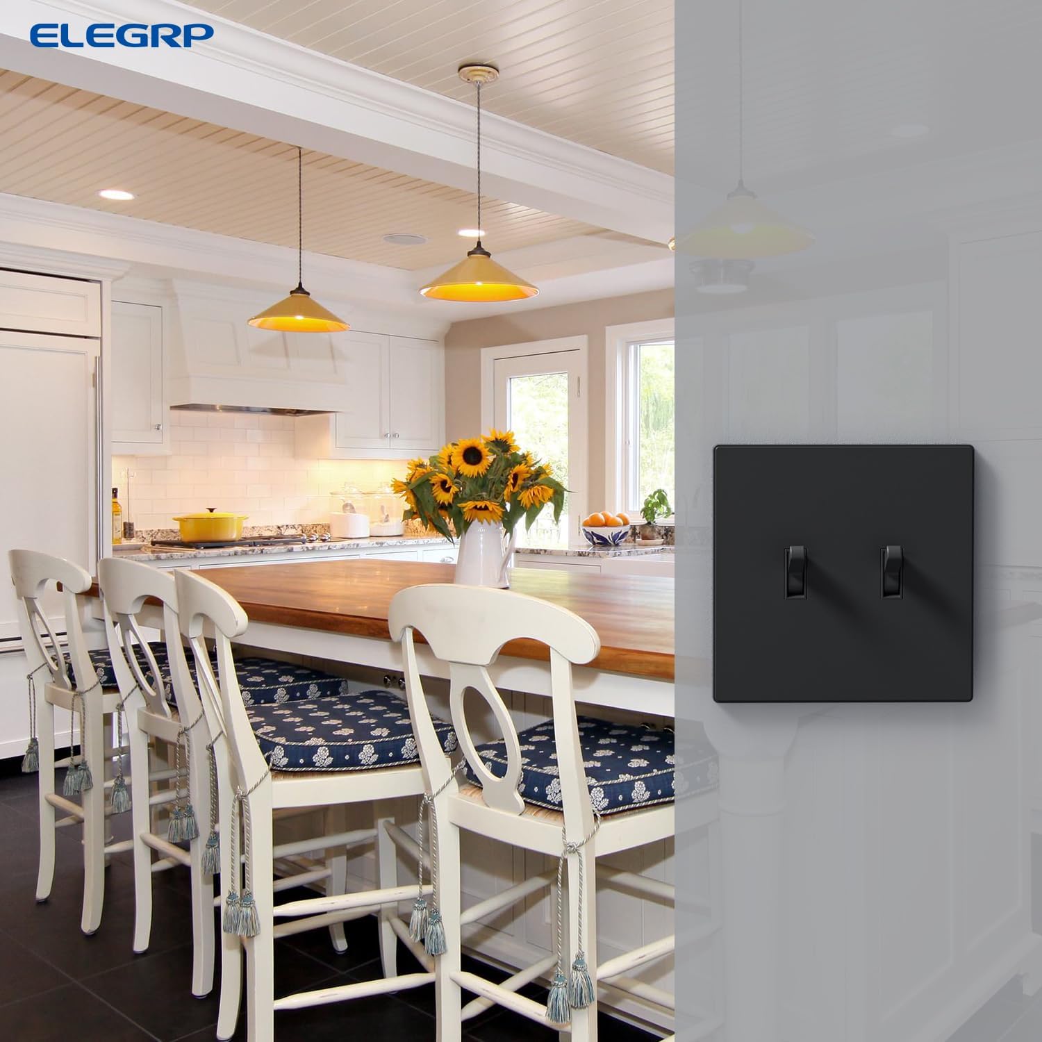 ELEGRP 2-Gang Screwless Toggle Switch Wall Plates, Mid-Size Unbreakable Thermoplastic Faceplate Cover for Wall Switch & Toggle Dimmer Switch, UL Listed (1 Pack, Matte Black)