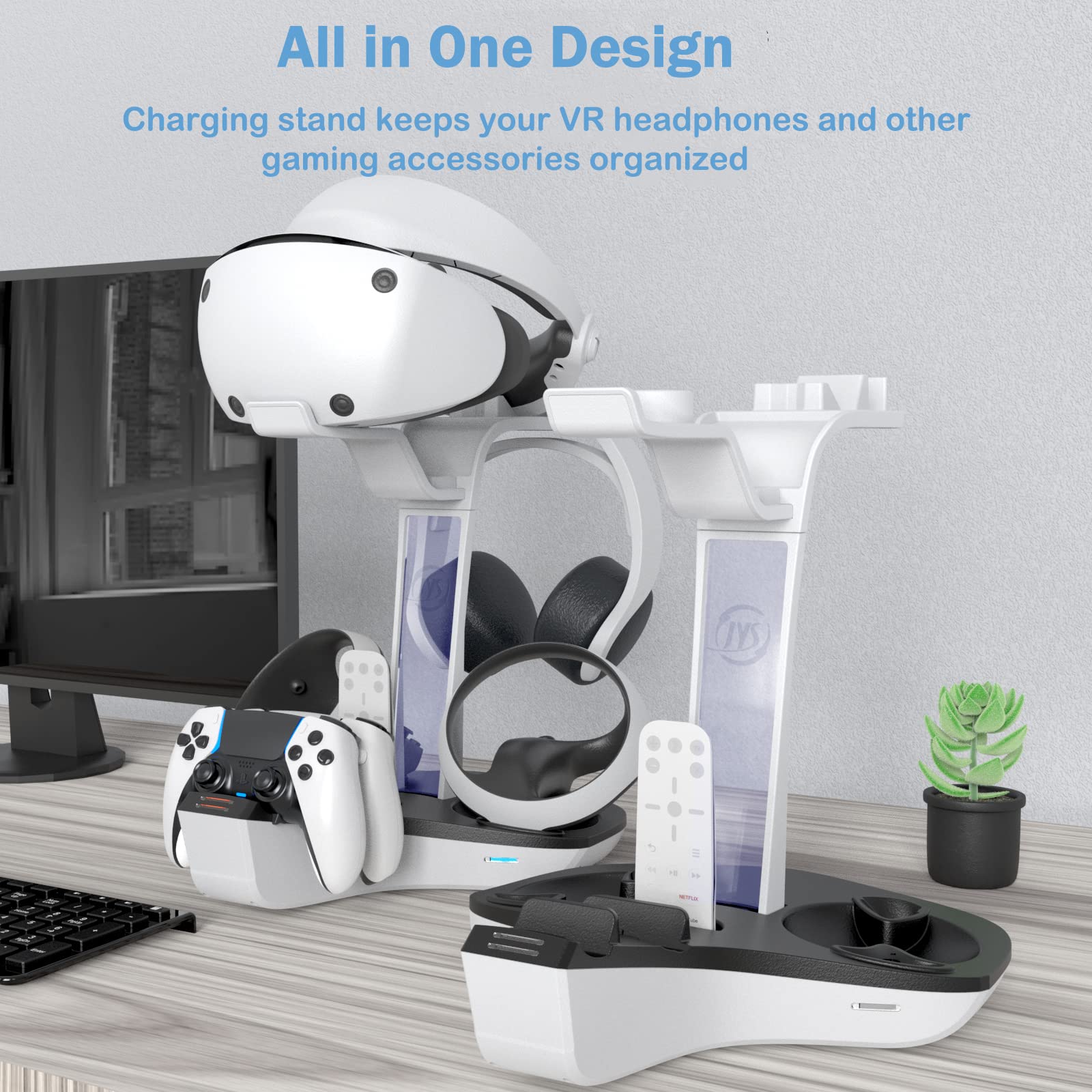 per PSVR2 dock di ricarica con supporto per auricolari, supporto per stazione di ricarica per controller PSVR2 e PS5, 4 controller stazione di ricarica con indicatore