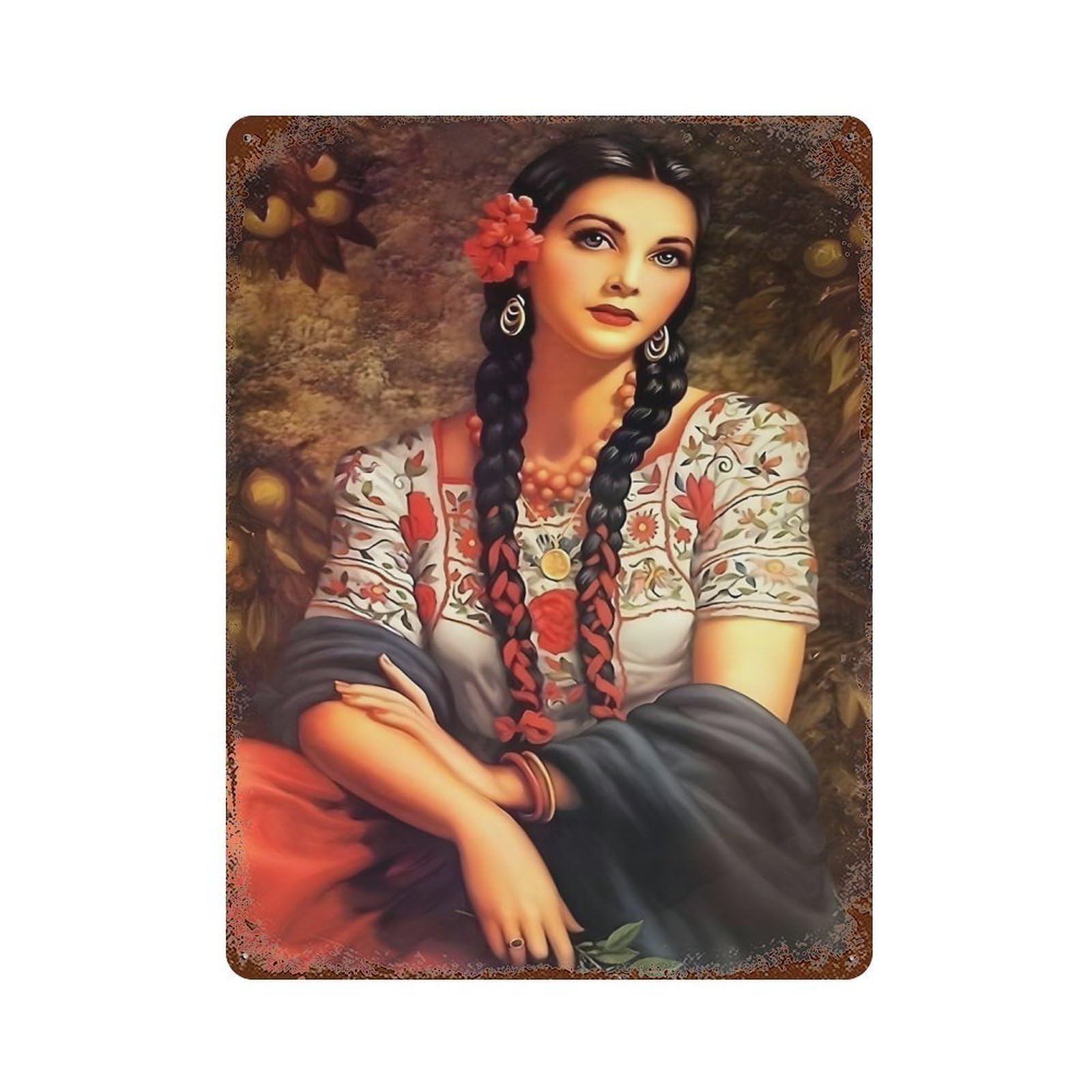 xiaoxiaoshen Mexican Women Art Wall Decor Art Metal Tin Poster Modern Home Decor Art Home Bar Shop Decorations Vintage Sign 40x30cm