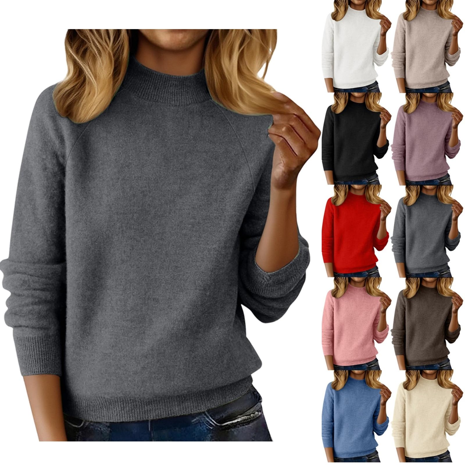Cashmere Sweaters for Women Mock Neck Sweater Solid Soft Warm Pullover Casual Fall Winter Basic Jumper Tops 2026