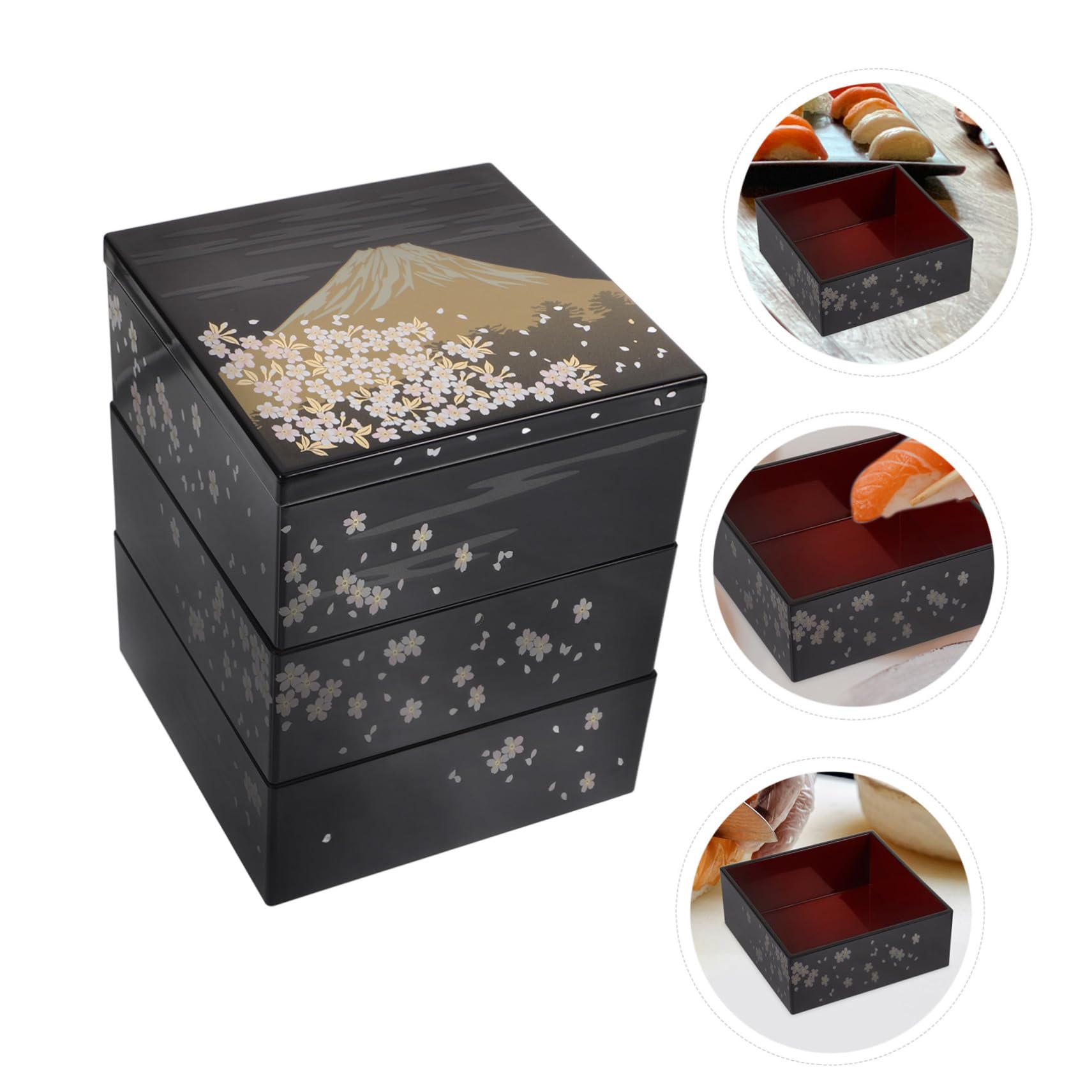 TOPBATHY Boîte Bento Japonaise Couches Motif Sommet Fuji Boîte à Lunch Traditionnelle Pour Sushis Snacks Et Desserts