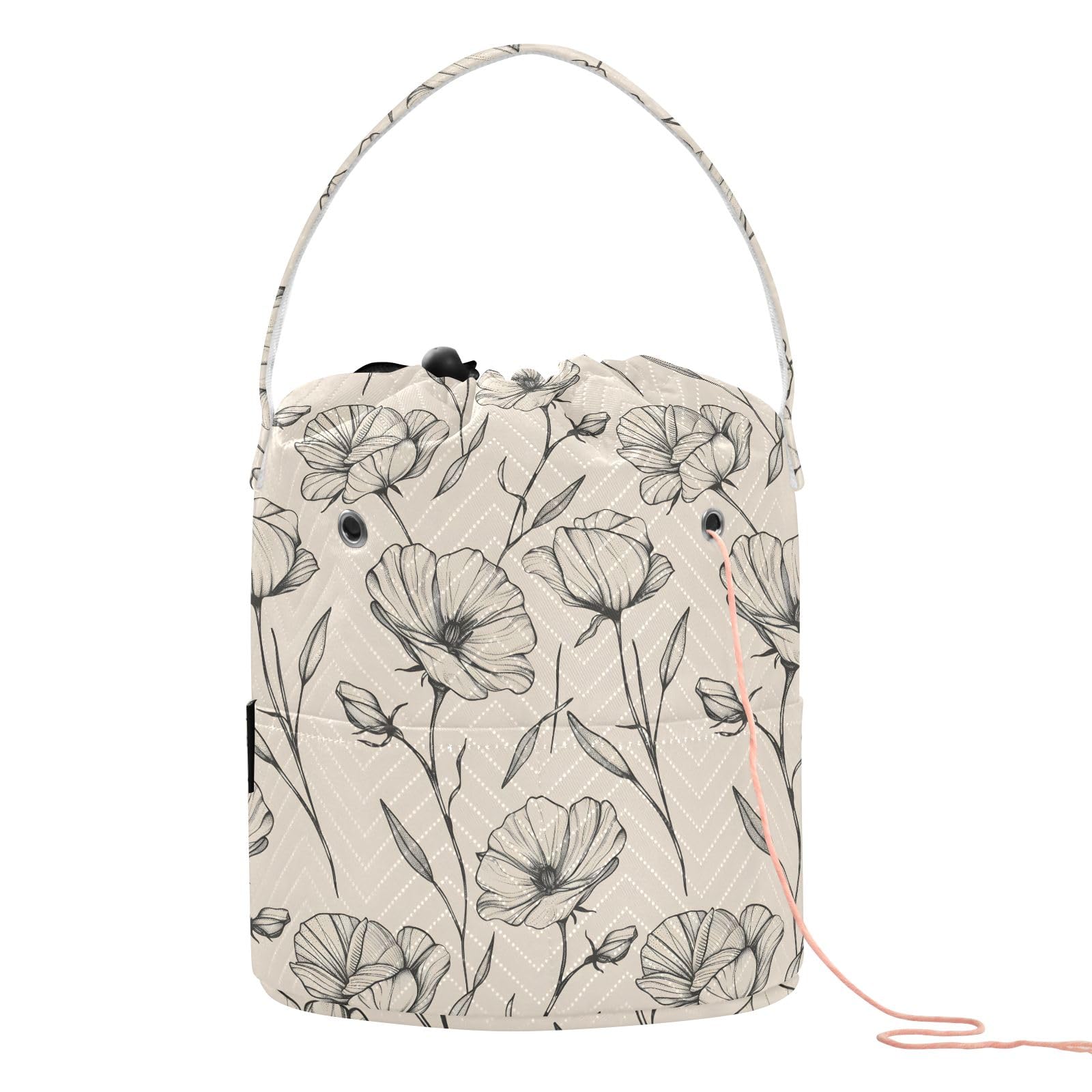 Yarn Storage Bag Small Crochet Bag Knitting Bag Organizer Beige Floral Yarn Bags for Crocheting Basket