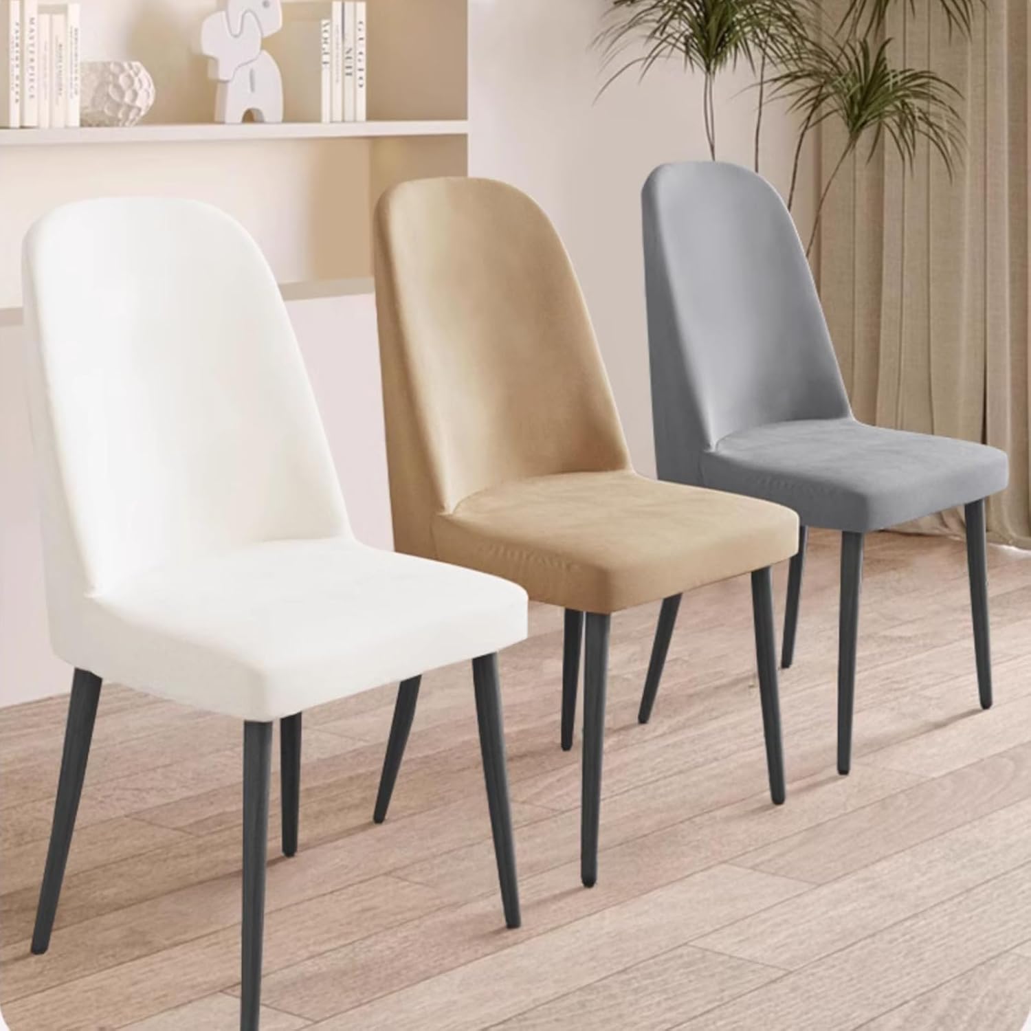 Curved Back Chair Covers, Soft Stretch Slipcover Polyester Armless Curved Back Kitchen Chair Slipcovers Protector for Living Room and Bedroom