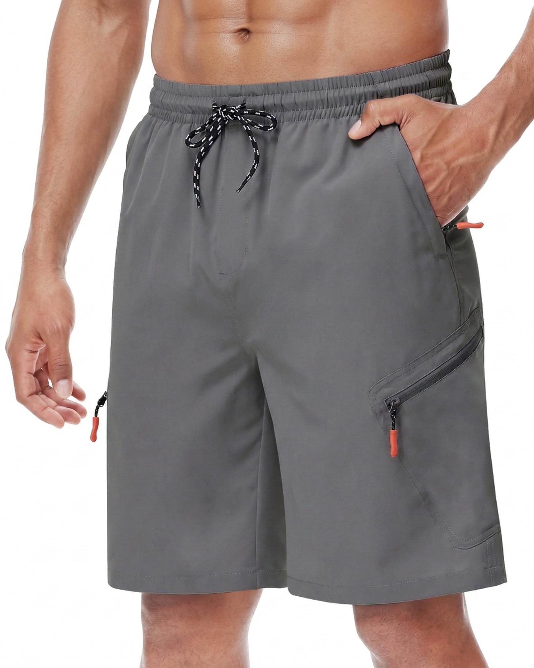 LAZYDAY Pantalones cortos de senderismo para hombre con bolsillos con cremallera, cintura elástica, secado rápido para exteriores, viajes, verano, pesca