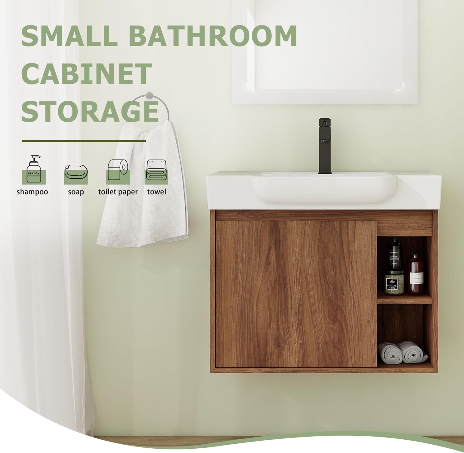 28 Inch Floating Vanity, 28" Bathroom Vanity with Sink, Single Sink Wall Mounted Vanity Combo, Modern Brown Bathroom Vanity Set with 1 Door